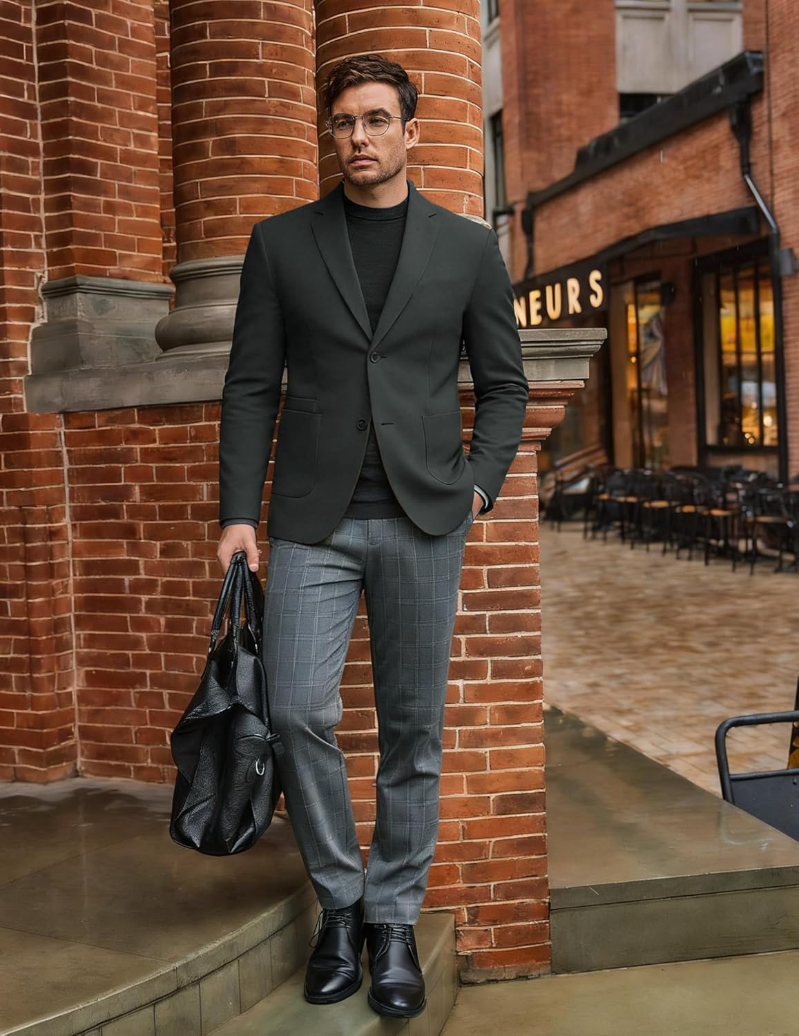 COOFANDY Mens Tweed Blazer Slim Fit Casual Sport Coat Two Button Knit Suit Jacket - Image 3