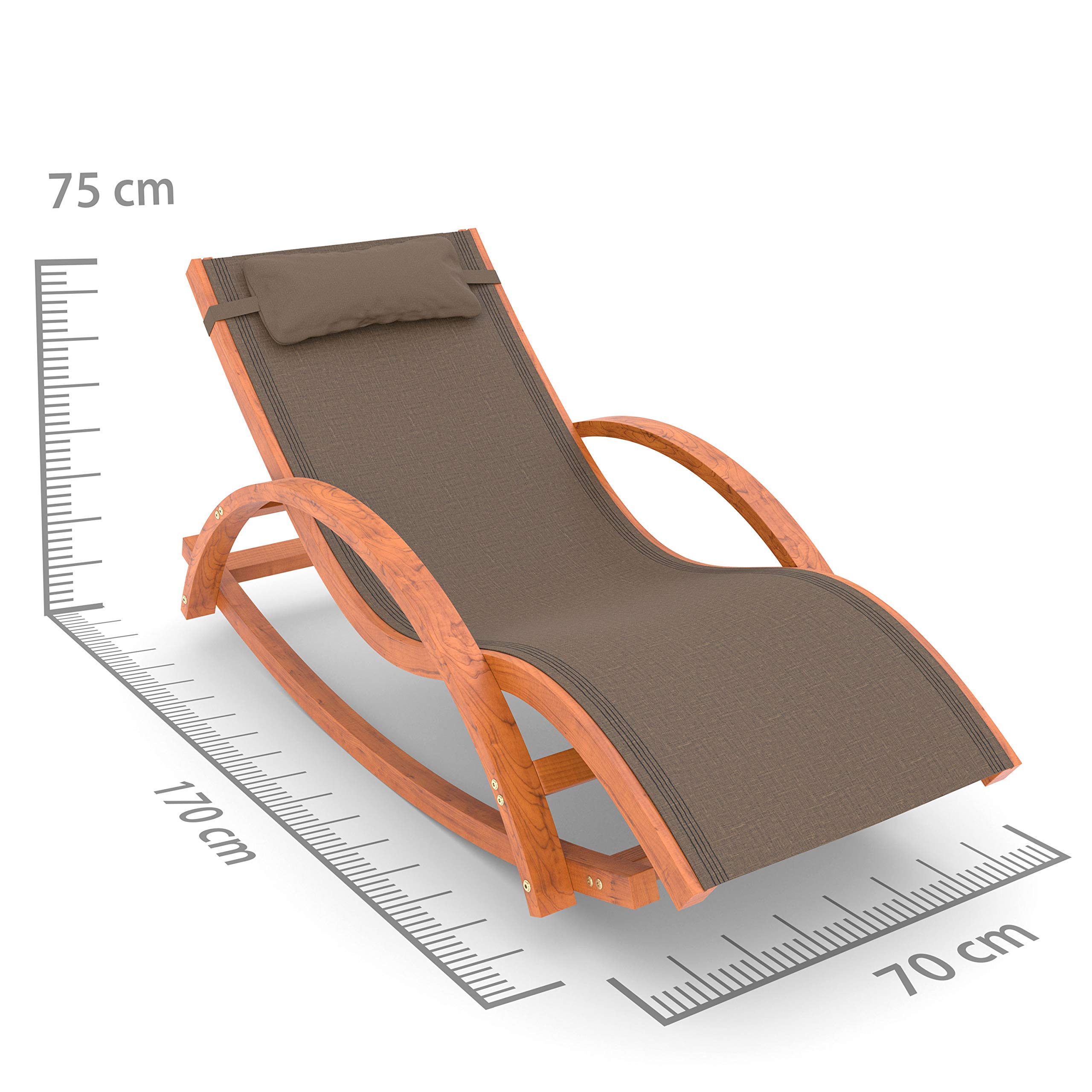 Ampel 24 Relax Schaukelstuhl Rio | Relaxliege mit Armlehnen, Gartenmöbel aus vorbehandeltem Holz, Stuhl Bespannung braun, wetterfeste Gartenliege