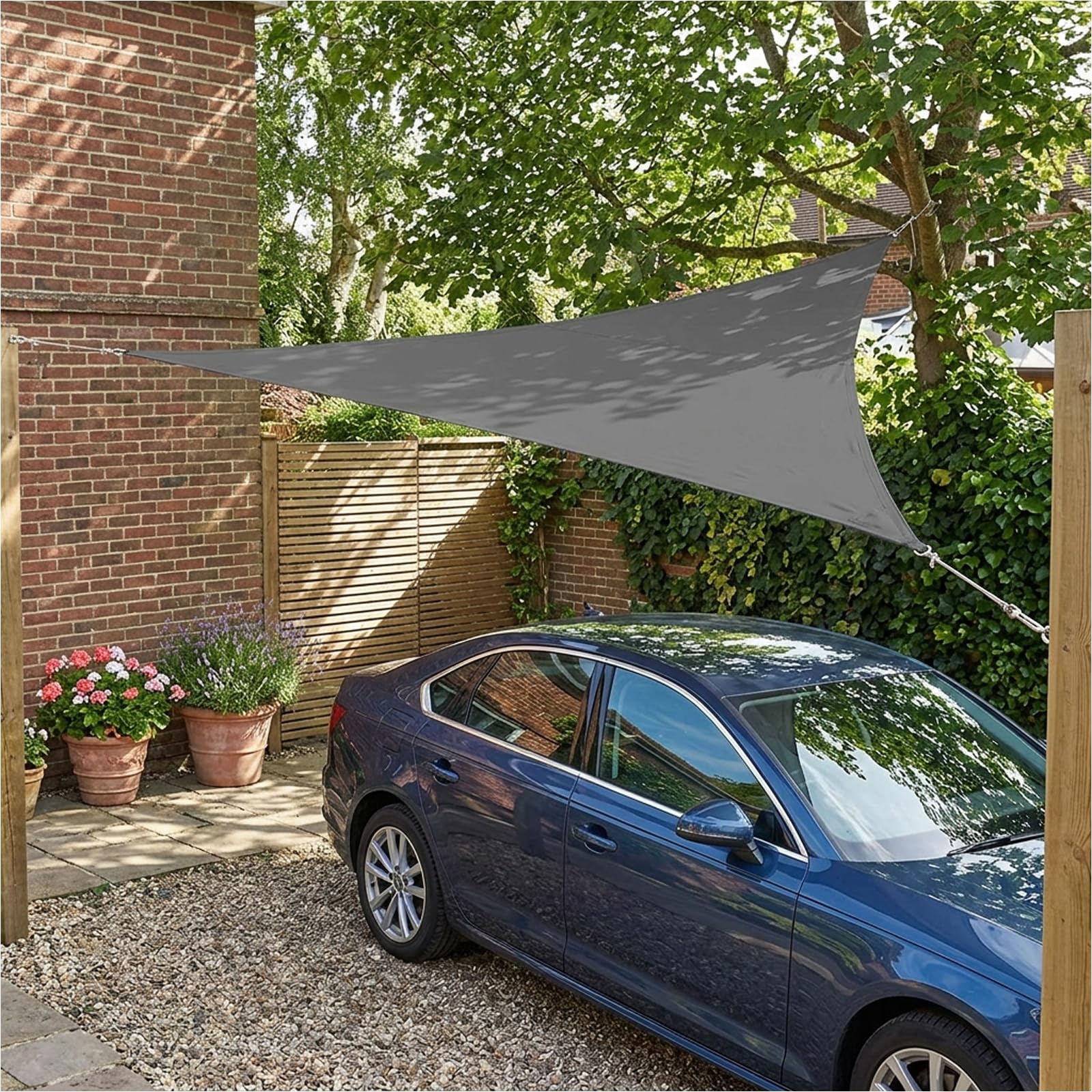 Dreieckiges Sonnensegel Wasserdicht 3x5x5,83M – Outdoor Sonnenschutz-Baldachin im rechten Winkel mit 95% UV-Schutz für Hinterhof, Pool, Terrasse & Gartenaktivitäten und Familiengebrauch