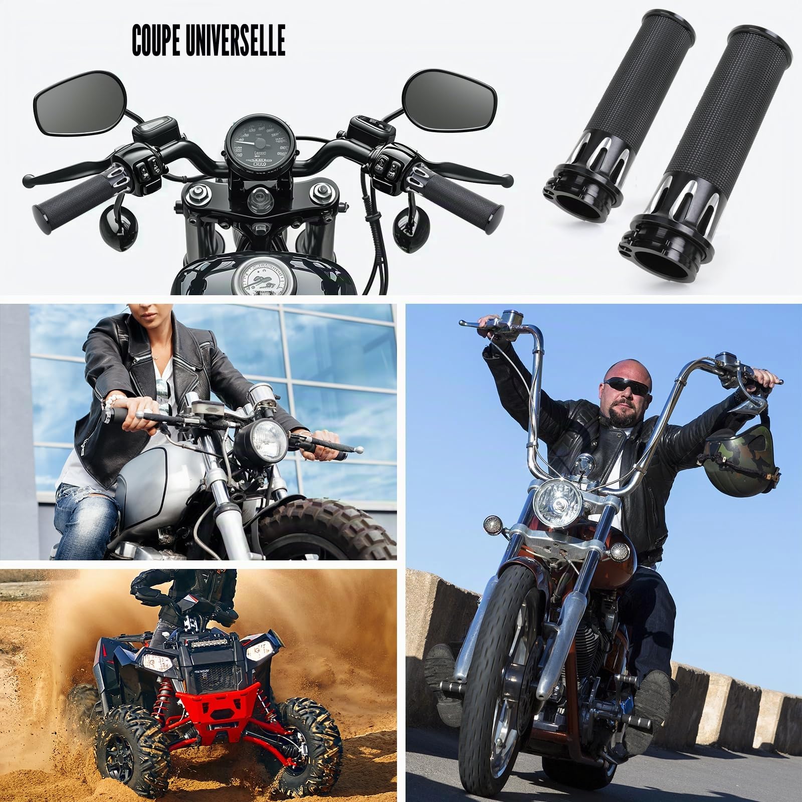 Poignées de Guidon 1"/25mm Aluminium CNC pour Moto Compatibles avec Harley Sportster Iron 883 Dyna Road Electra Glide Softail Touring