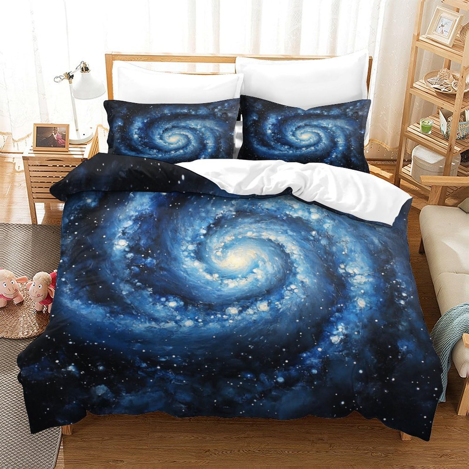 P1s9u7w5y Galactic Nebula-4 3D Printed Galaxy Duvet Cover Set 3Pcs Microfiber Spiral Space Bedding Set Double（200X200cm）