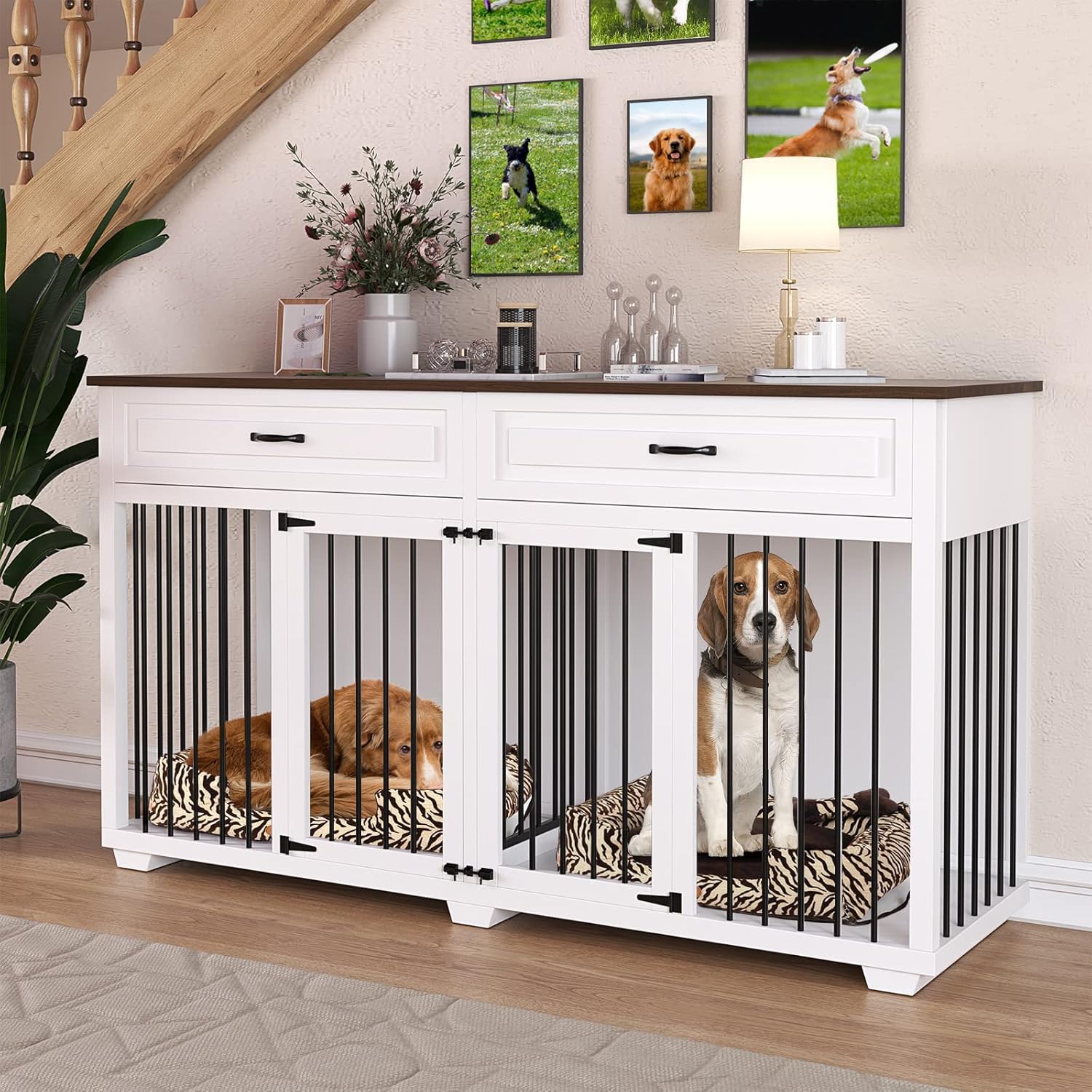 Large Dog Crate Furniture,Wooden Dog Crate Cage with Room