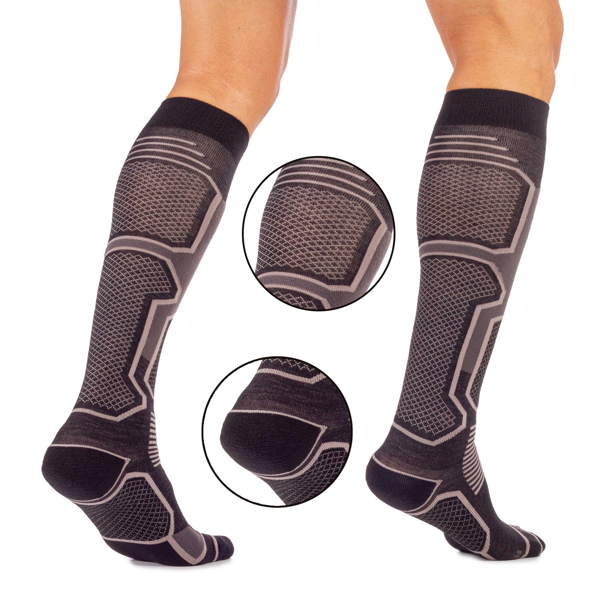 MICO CALCETINES DE ESQUI' 100% Made in Italy, en Tejido de Lana + Fibra LYCRA, Alto Rendimiento, Ultraligero, Unisex para Hombres y Mujeres, en Color Negro Grigis