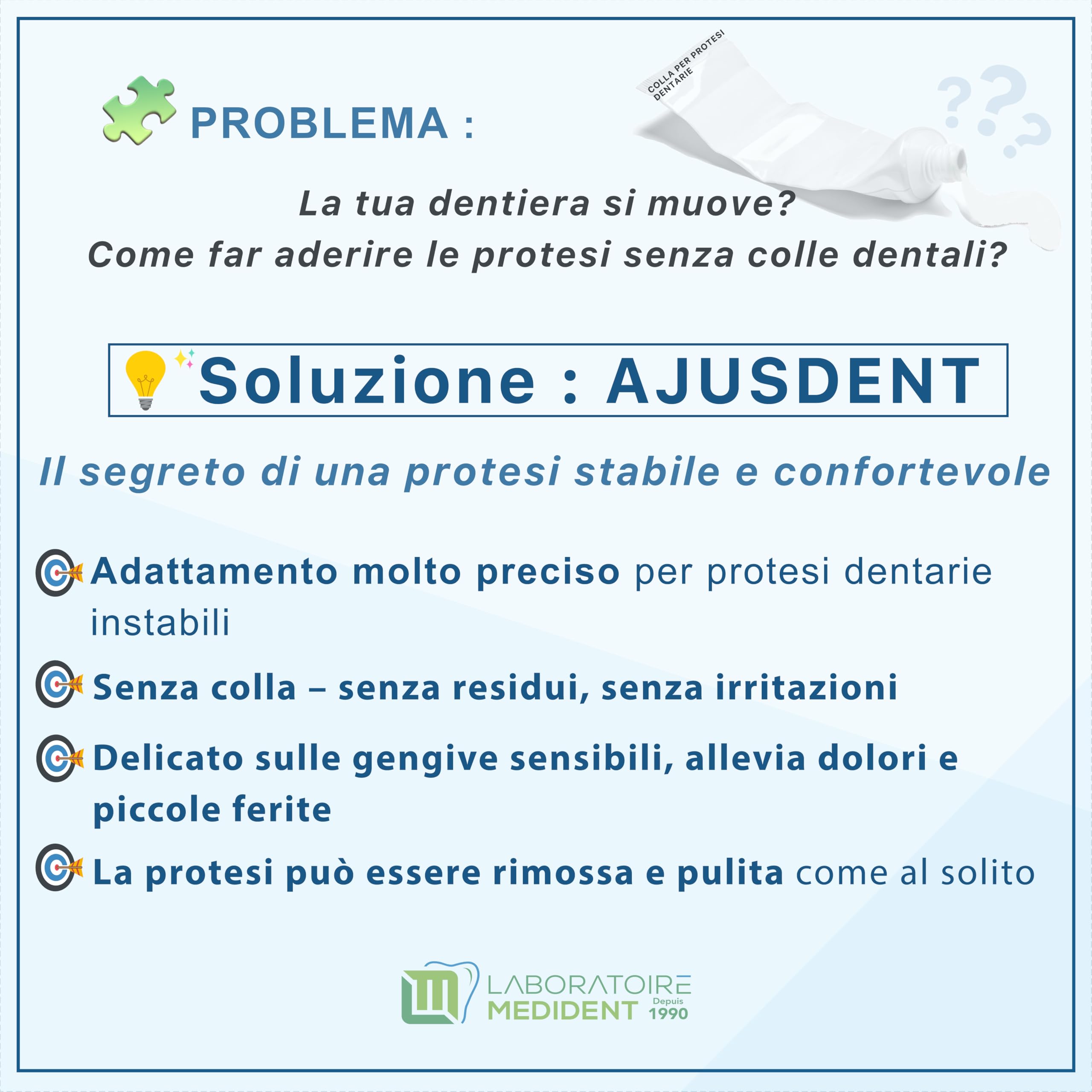 AJUSDENT-Ribasatura per Dentiera Senza Colla – Tenuta Forte | Effetto Ventosa Naturale | Massimo Comfort e Stabilità | Stop alla Dentiera che Si Muove per 12 Mesi