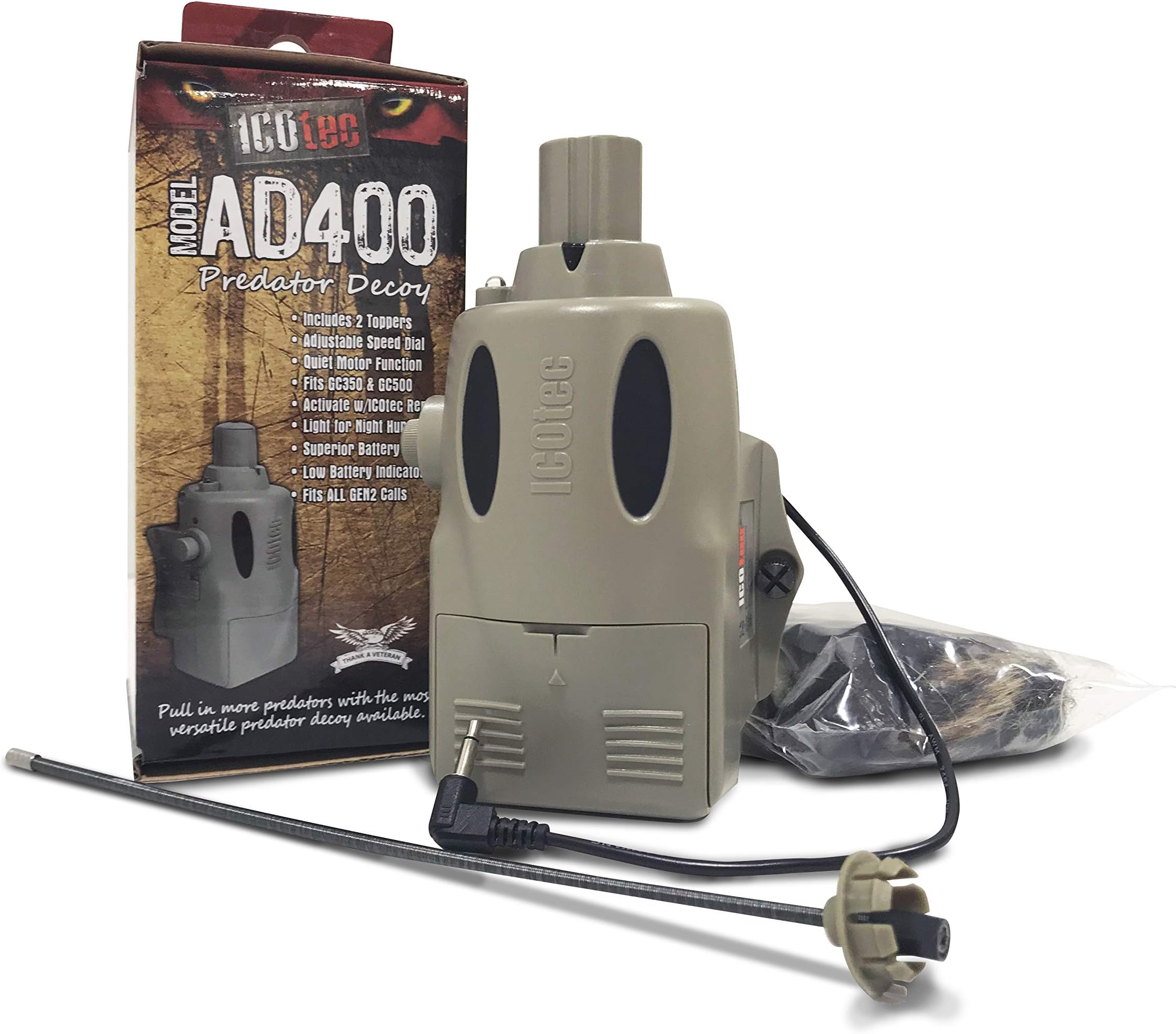 AD400 Electronic Predator Decoy – Lightweight, Compact, and Quiet – Includes Speed Dial, Intermittent Motion, LED Lights, 2 Quick Change Toppers – for Use GC300, GC320, GC350 and GC500