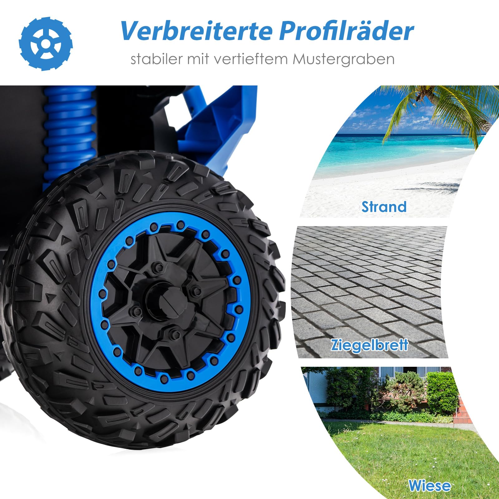 GOPLUS 12V Elektrische Kinderquad, Kinderfahrzeug mit LED-Scheinwerfern, Musik & Hupe, Elektroauto mit 4 rutschfeste Räder & langsamer Start, für Kinder 3–8 Jahre alt, bis 35 kg Belastbar (Blau)