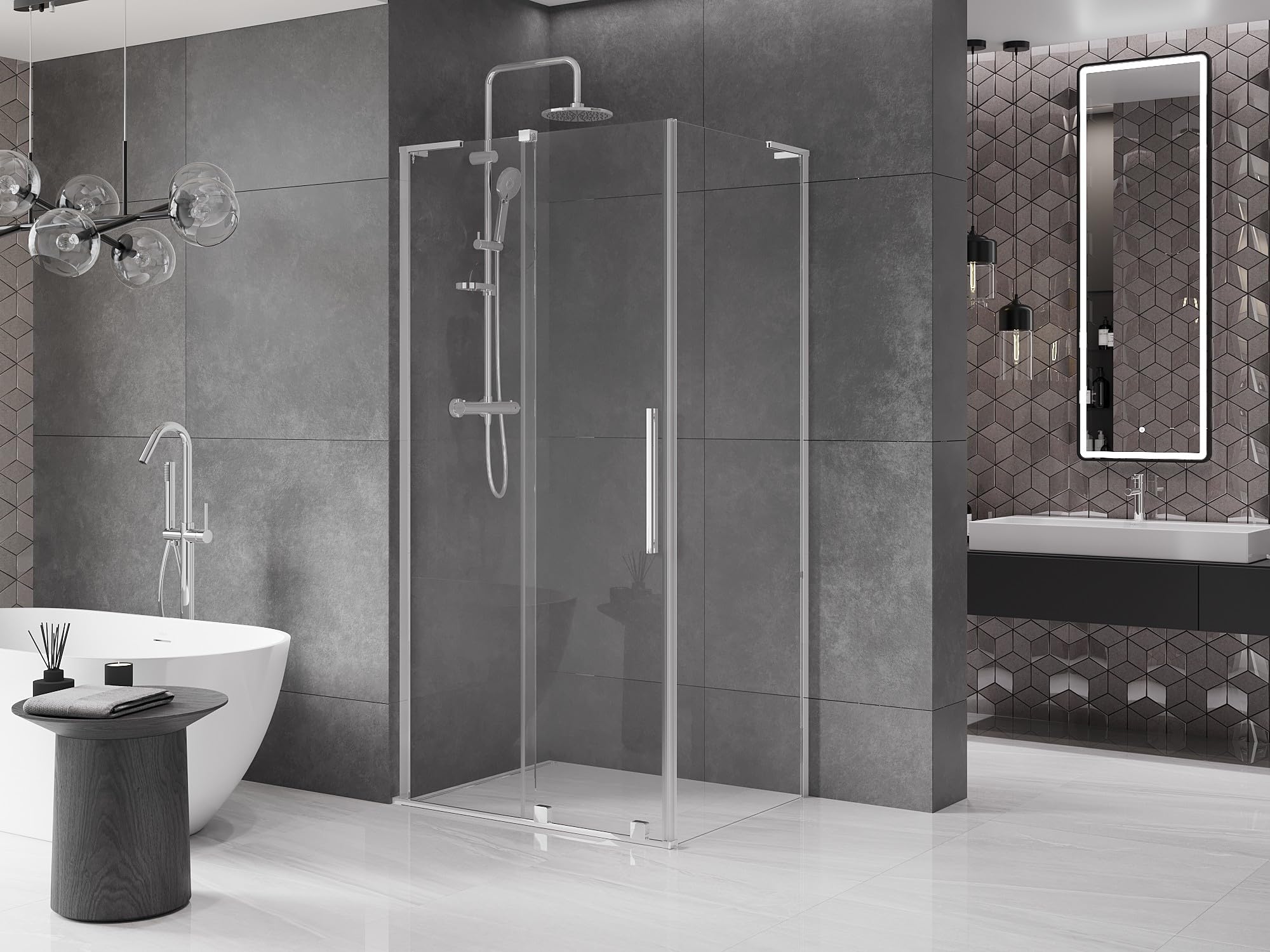 Mexen - Velar L Box doccia estensibile 90 x 120 cm, trasparente, cromato