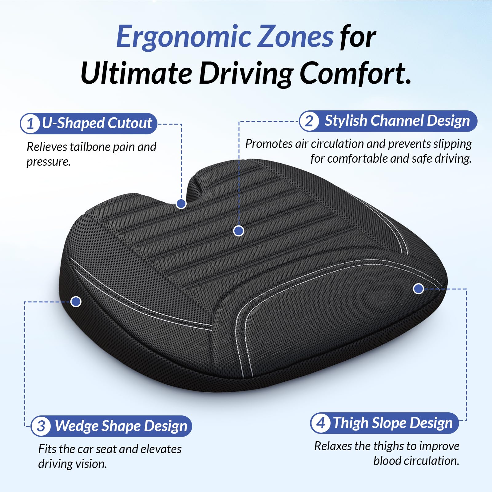 ZIKEE All-Season Car Seat Cushion for Comfortable Safe Driving Breathable Seat Cushion for Car with Ventilated Channel Mesh — view 3