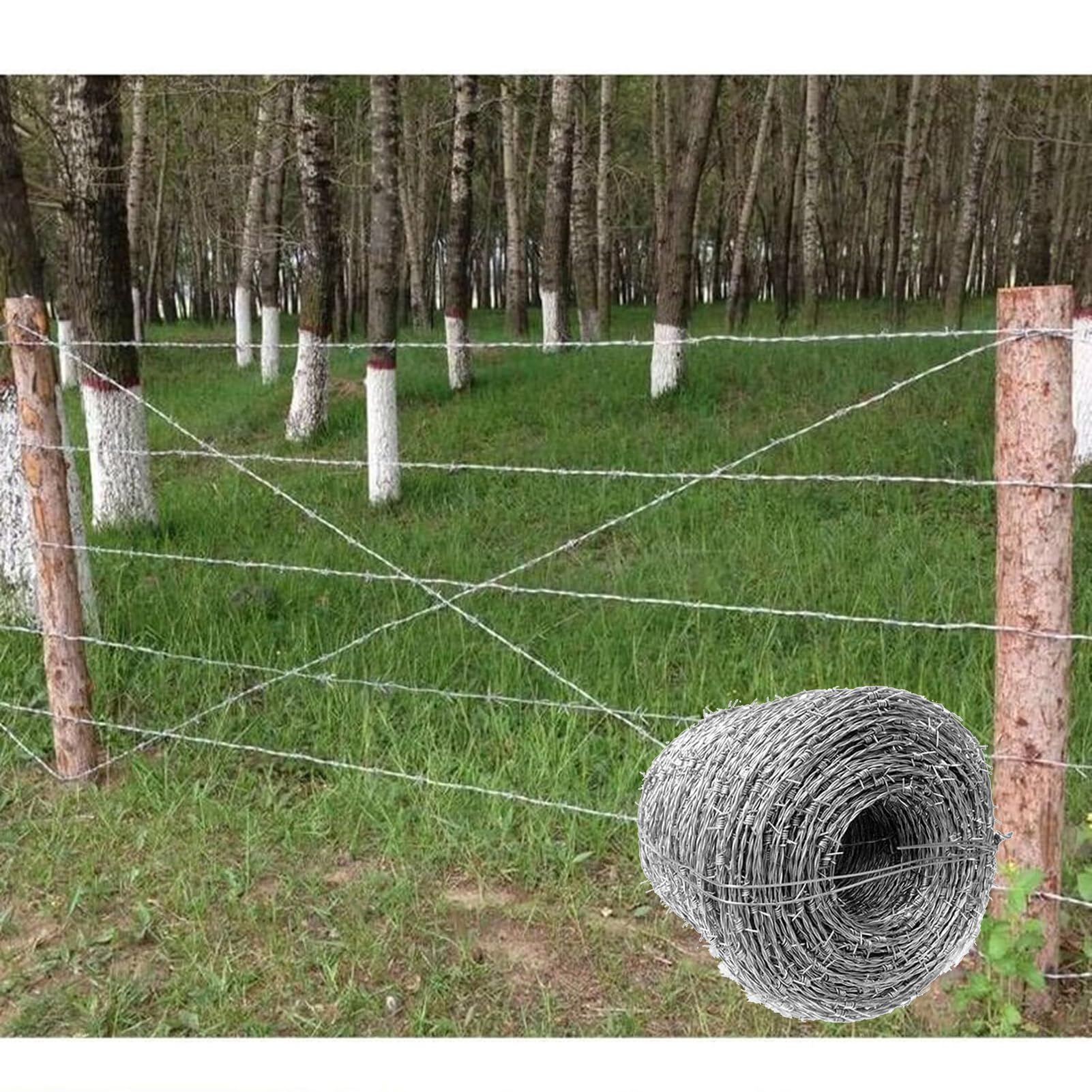 Alambre de púas de 4 Puntos - Rollos de Acero galvanizado de Doble hélice de 130 m, Alambre Resistente a la Intemperie para cercas duraderas, Manualidades y Sistemas de disuasión de Animales