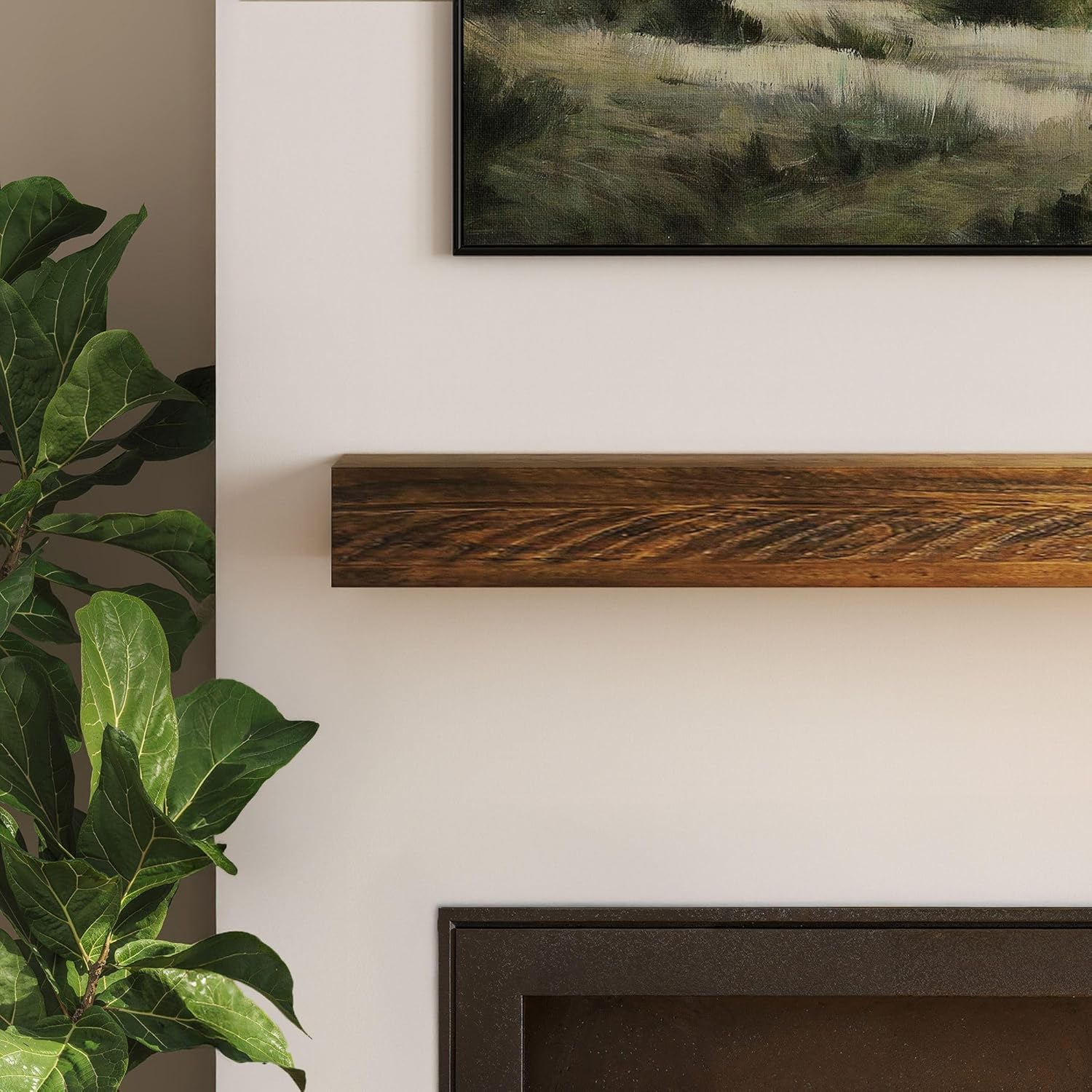 Plank+Beam Camden 72” Floating Shelf/Mantel – Solid Pine Wood Construction, Rustic Design for Fireplace or Wall Display, Rustic Barnwood