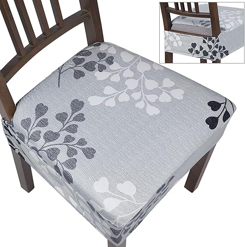 SearchI Juego de 6 fundas elásticas para asiento de silla de comedor, suaves, extraíbles y lavables, de poliéster, elastano, geométricas y flores