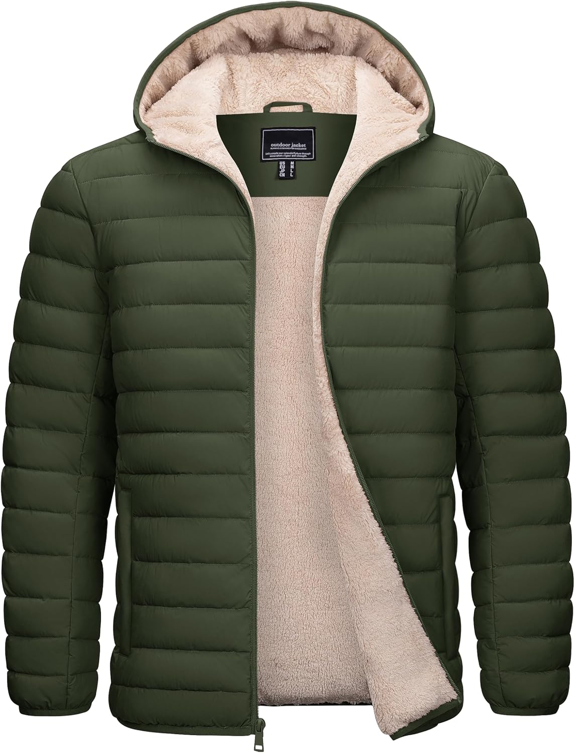 Cotrasen Mens Puffer Jacket Sherpa Lined Water Resistant Hooded Full Zip Mid-Weight Warm Insulated Winter Coat
