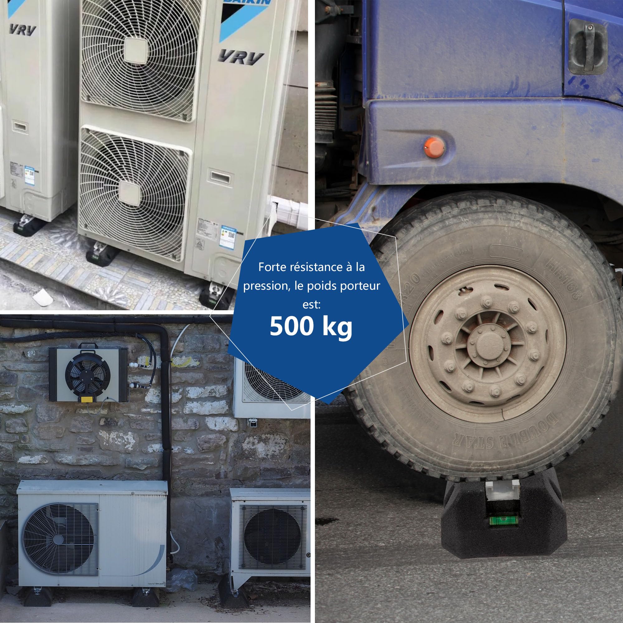 Wostore Consola de suelo, base amortiguadora para aire acondicionado y bomba de calor | 600 mm Antivibración pies de goma con nivel de burbuja resistente a los rayos UV soporta 500 kg