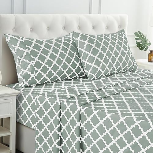 LUX Décor Quatrefoil - Juego de sábanas de microfibra ultrasuave de 4 piezas con