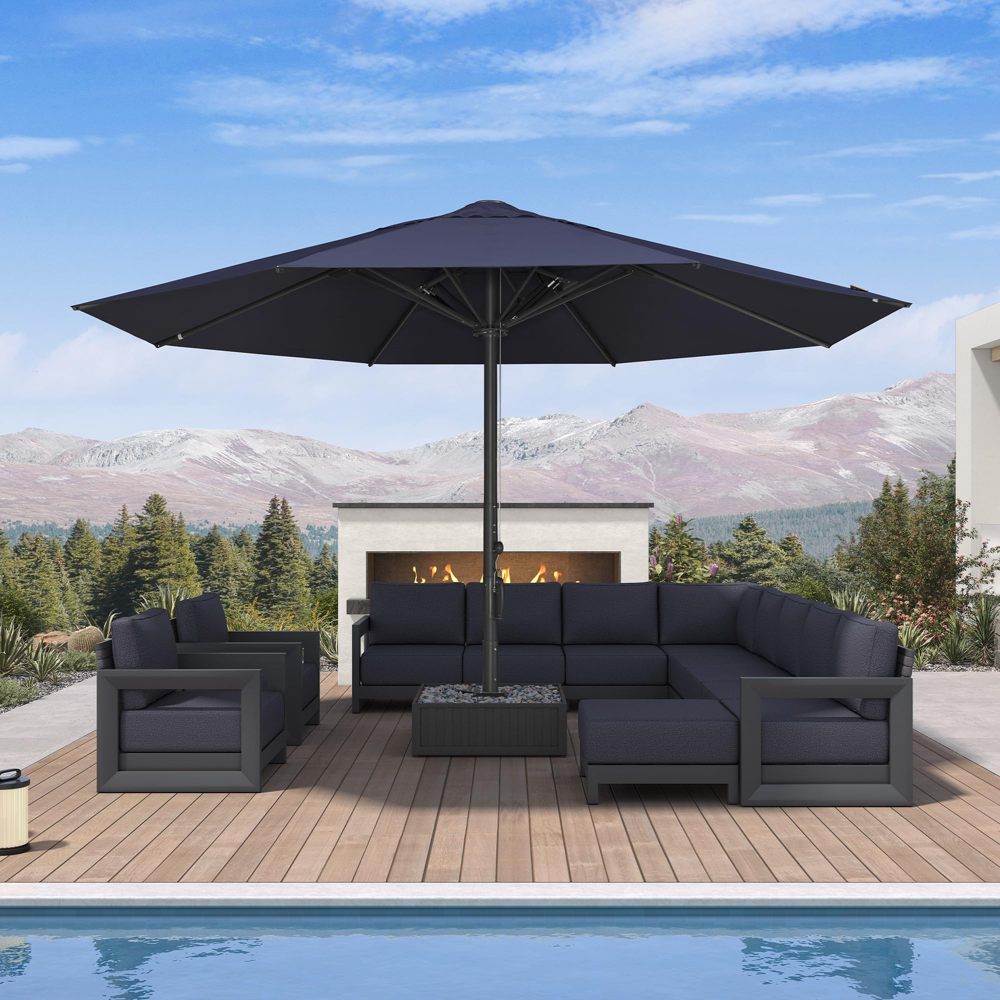 PURPLE LEAF Patio Market Umbrella 16' Thicken Aluminum Pole, Navy Blue