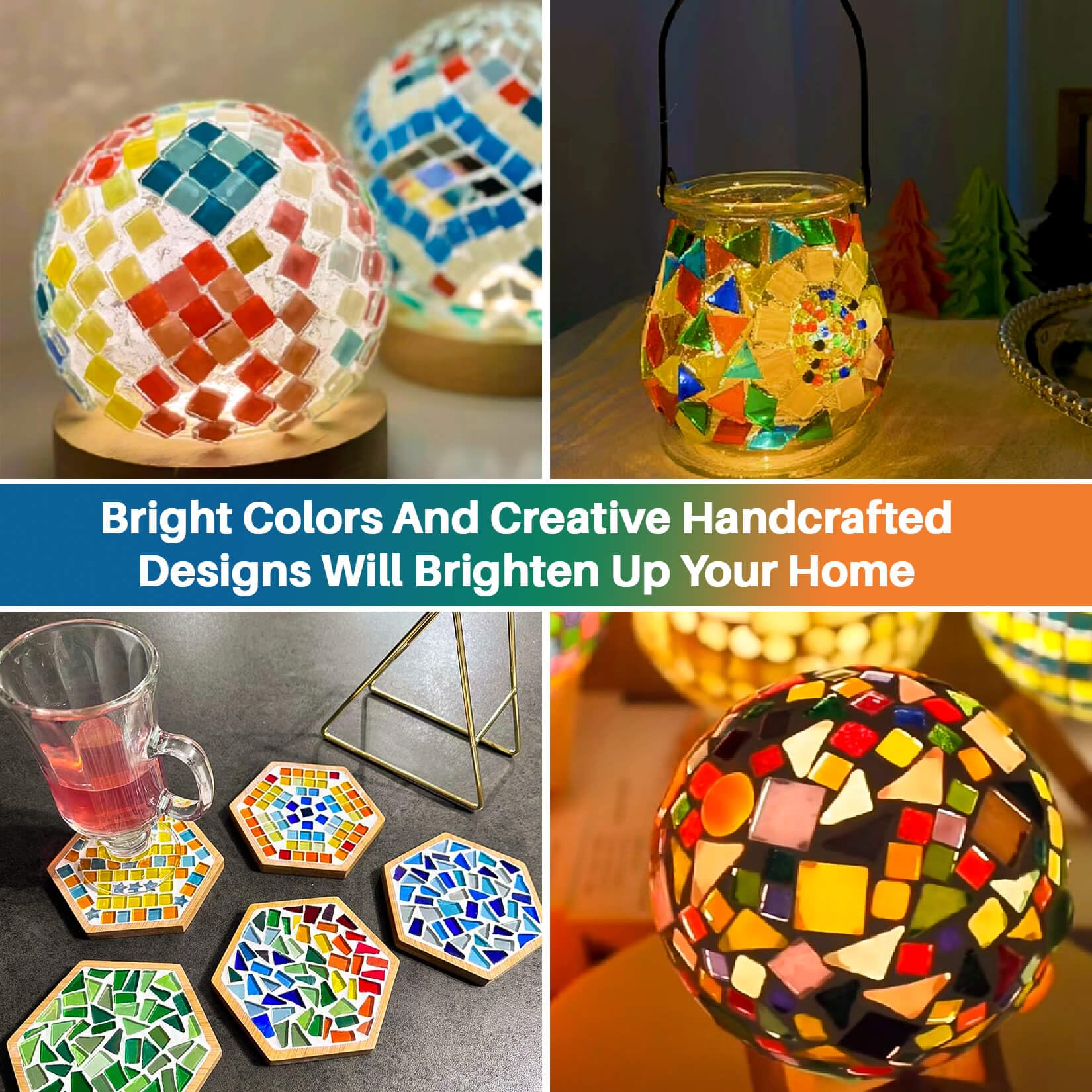 Daity Mosaic Stones Set Colourful Glass Stones 400 G Glitter - View #9