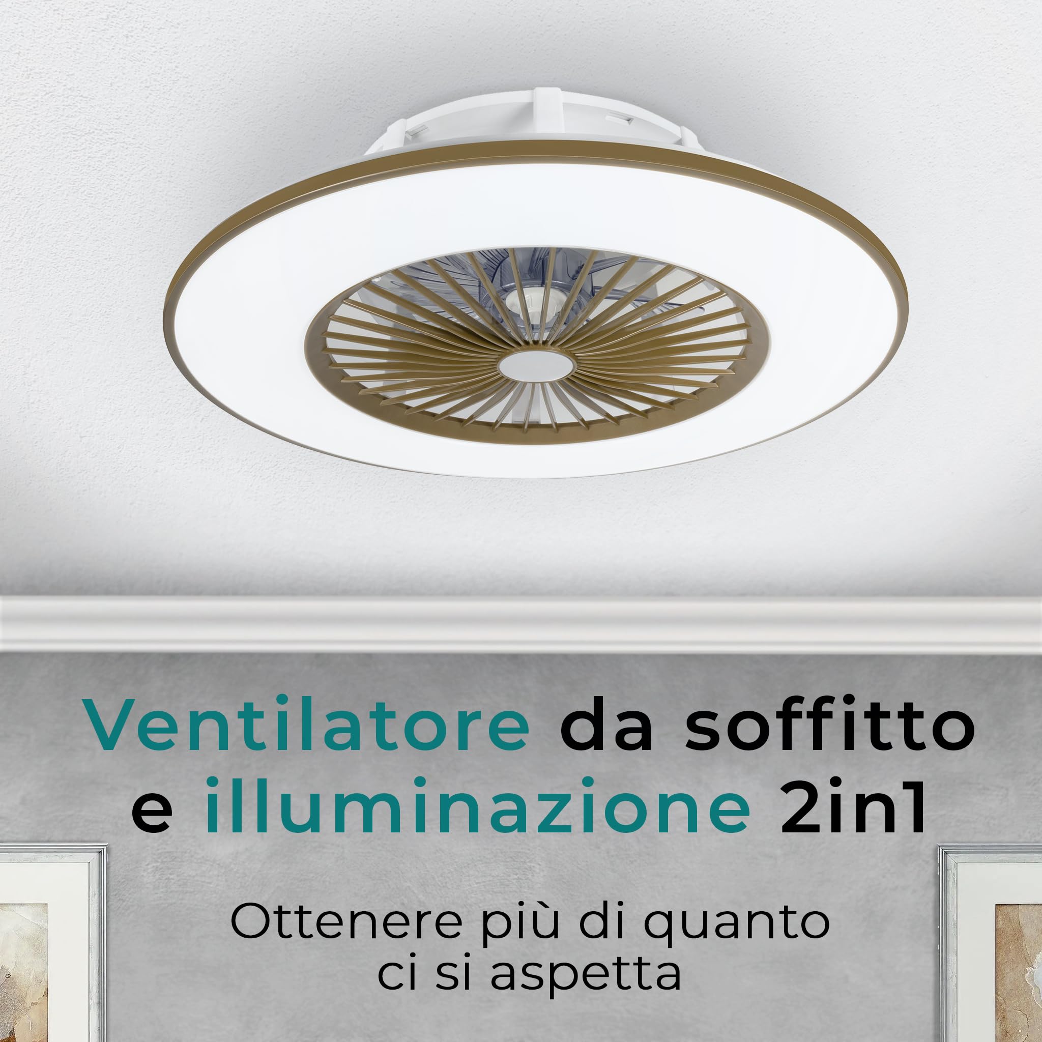 Noaton® Vega marrone 11056CR Ventilatore da soffitto con luce, telecomando, attenuazione LED max 44 W, 3 temperature di colore regolabili, timer, flusso d'aria fino a 61 m3/min, Ø56 cm