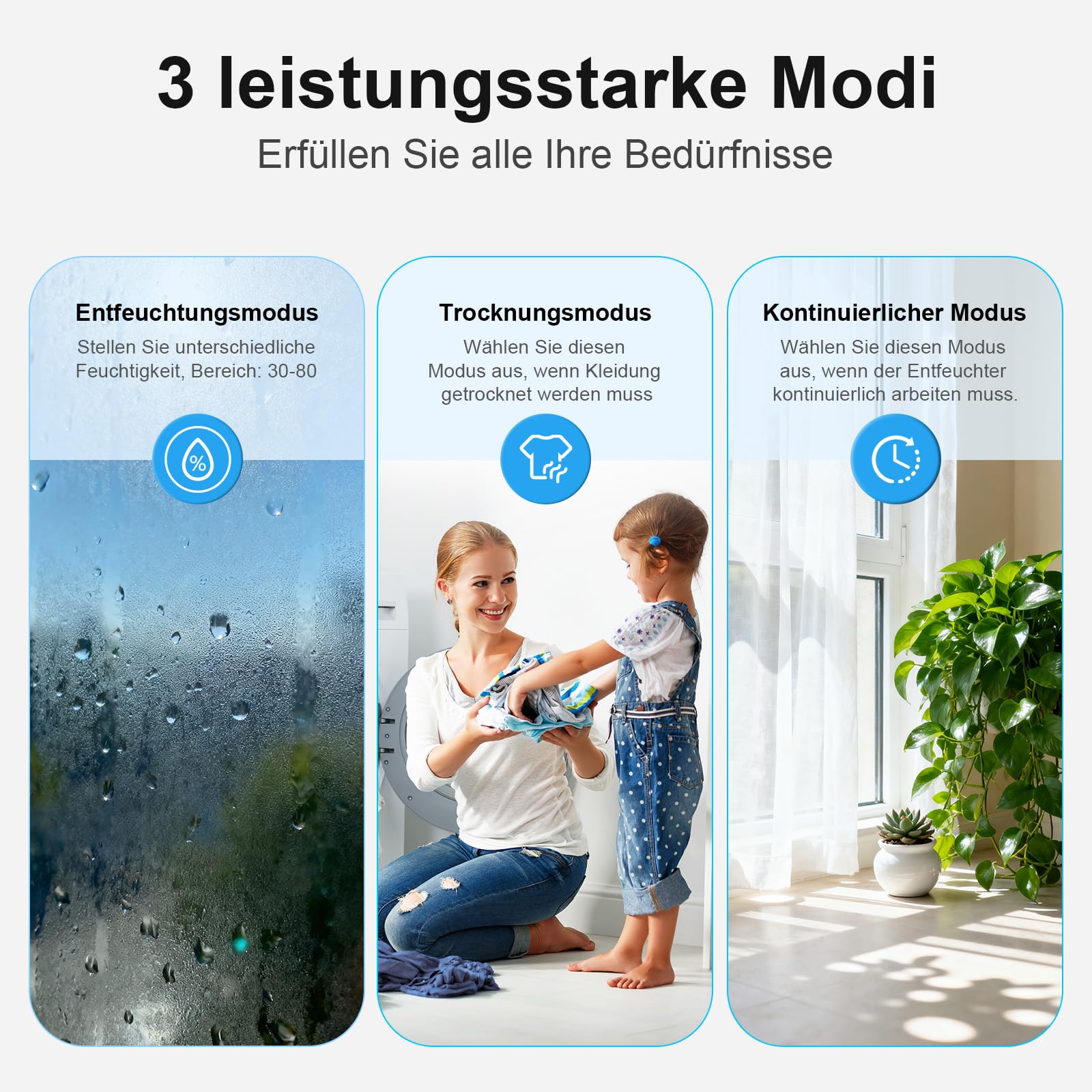 Macchiatto Elektrischer Luftentfeuchter Kompakt für bis zu 80m³(32m²) Räume Automatischer Betrieb,mit Universalrad und 1M Ablaufschlauch Ideal für Wohnung, Keller,Badezimmer