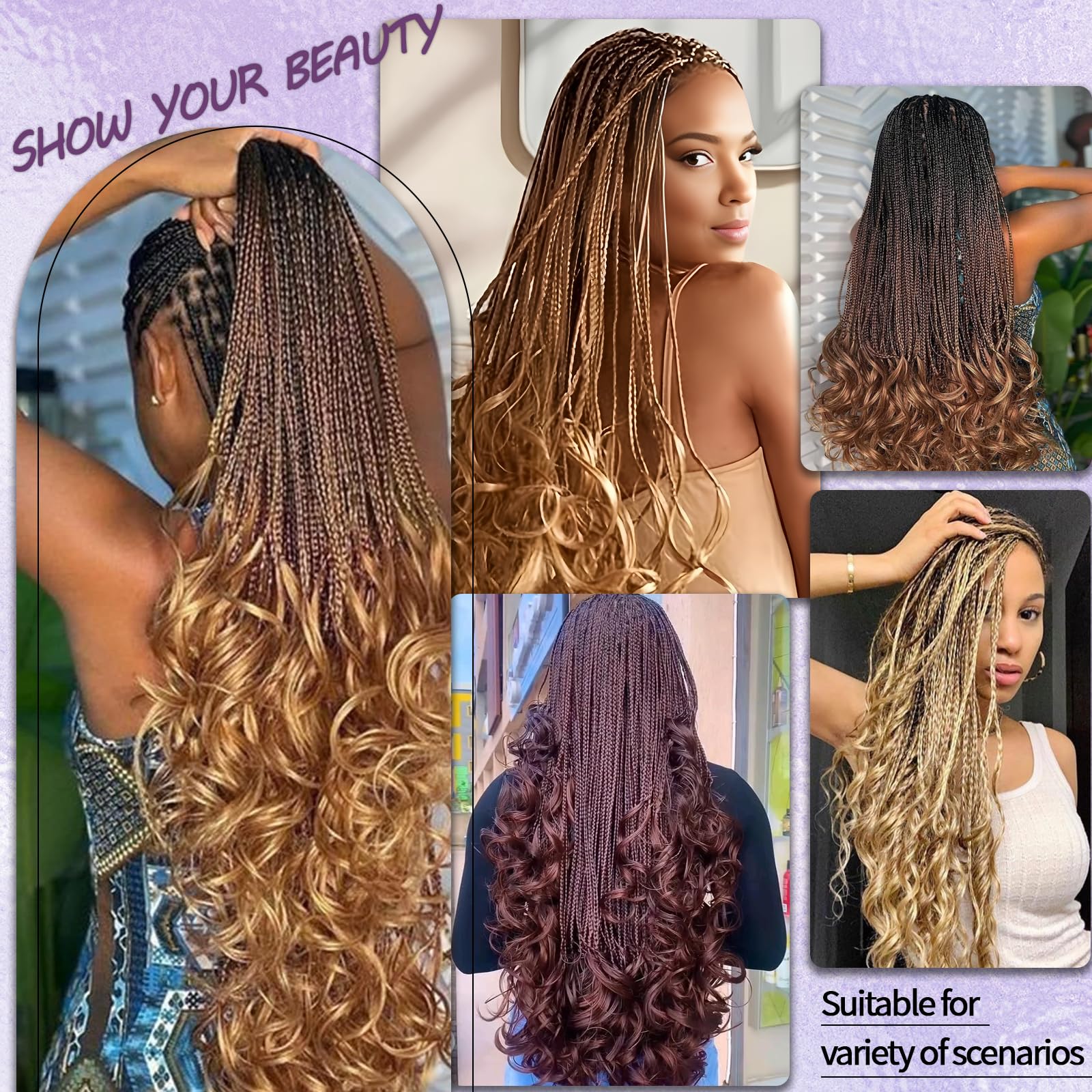 24 Inch French Curls Braiding Hair 8 Packs Spanish Curly Braids Pre Stretched Loose Wave Soft French Curl Synthetic Braiding Hair Extensions for Women (27/613, 24 Inch (Pack of 8))