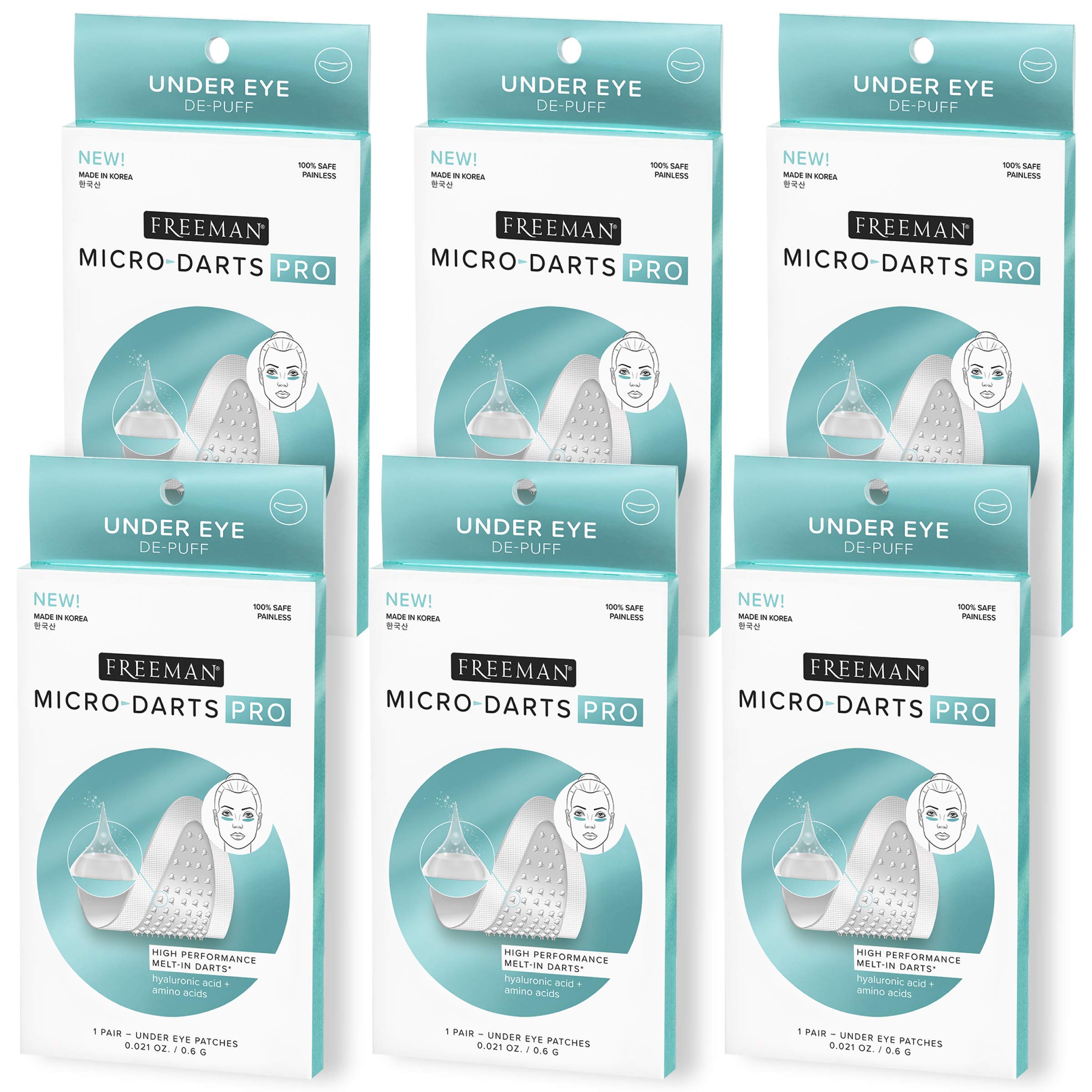 FREEMAN Under Eye Patches, Reduce Puffiness, Targeted Treatment For Dark Circles, Under-Eye Bags, & Wrinkles, Hyaluronic Acid, Moisturizing & Soothing, For All Skin Types, 6 Count