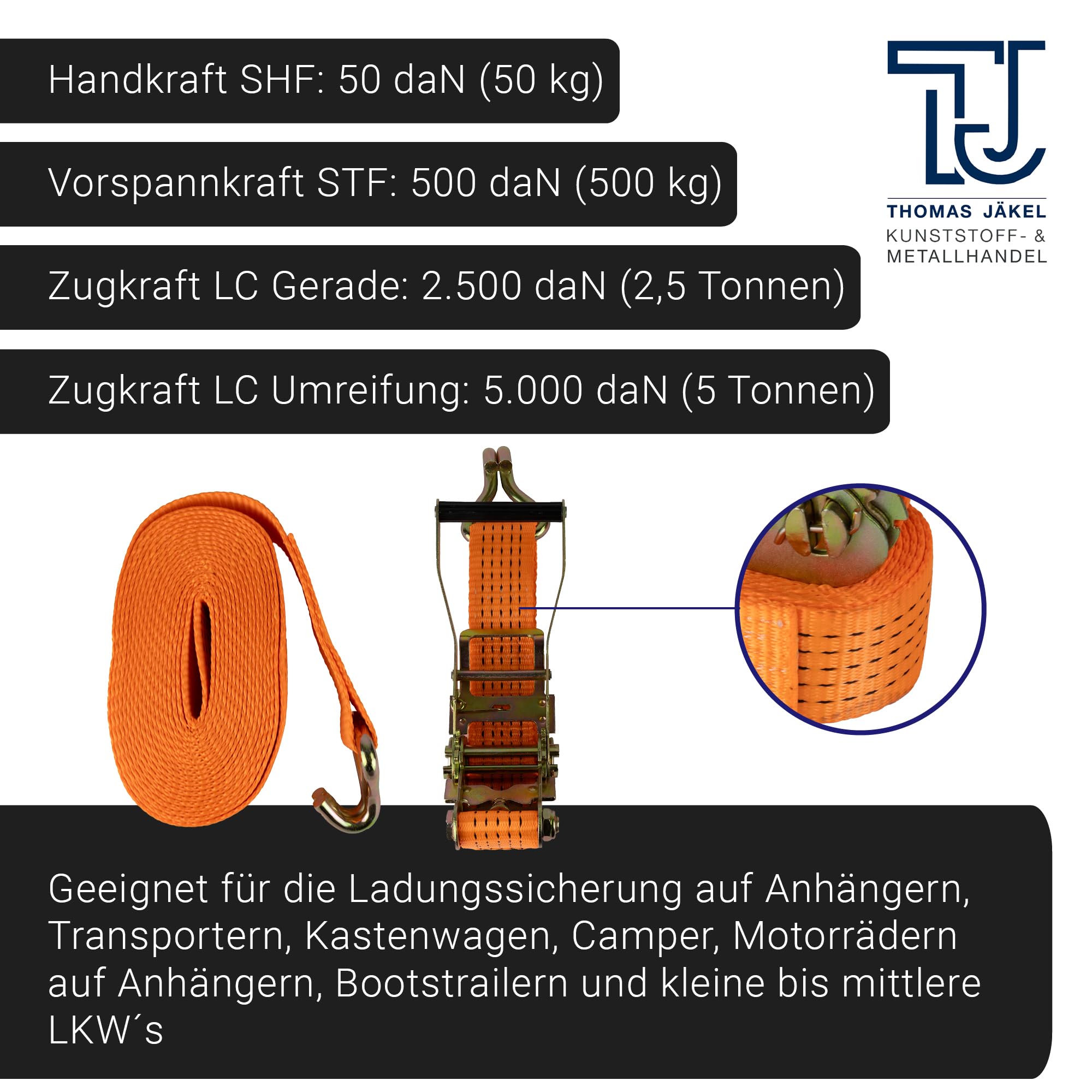 Cinghie di serraggio rapide con cricchetto, 6 pezzi – 50 mm x 6 m in due pezzi/cinghia di fissaggio resistente agli strappi fino a 5000 kg / cinghie di ancoraggio veloci e sicure con cricchetto
