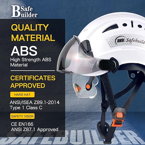 Vista 47 de Casco de seguridad industrial con visera ABS casco duro con visera ajustable Ventilación Hardhats construcción cabeza protección ANSI Z89.1 Casco