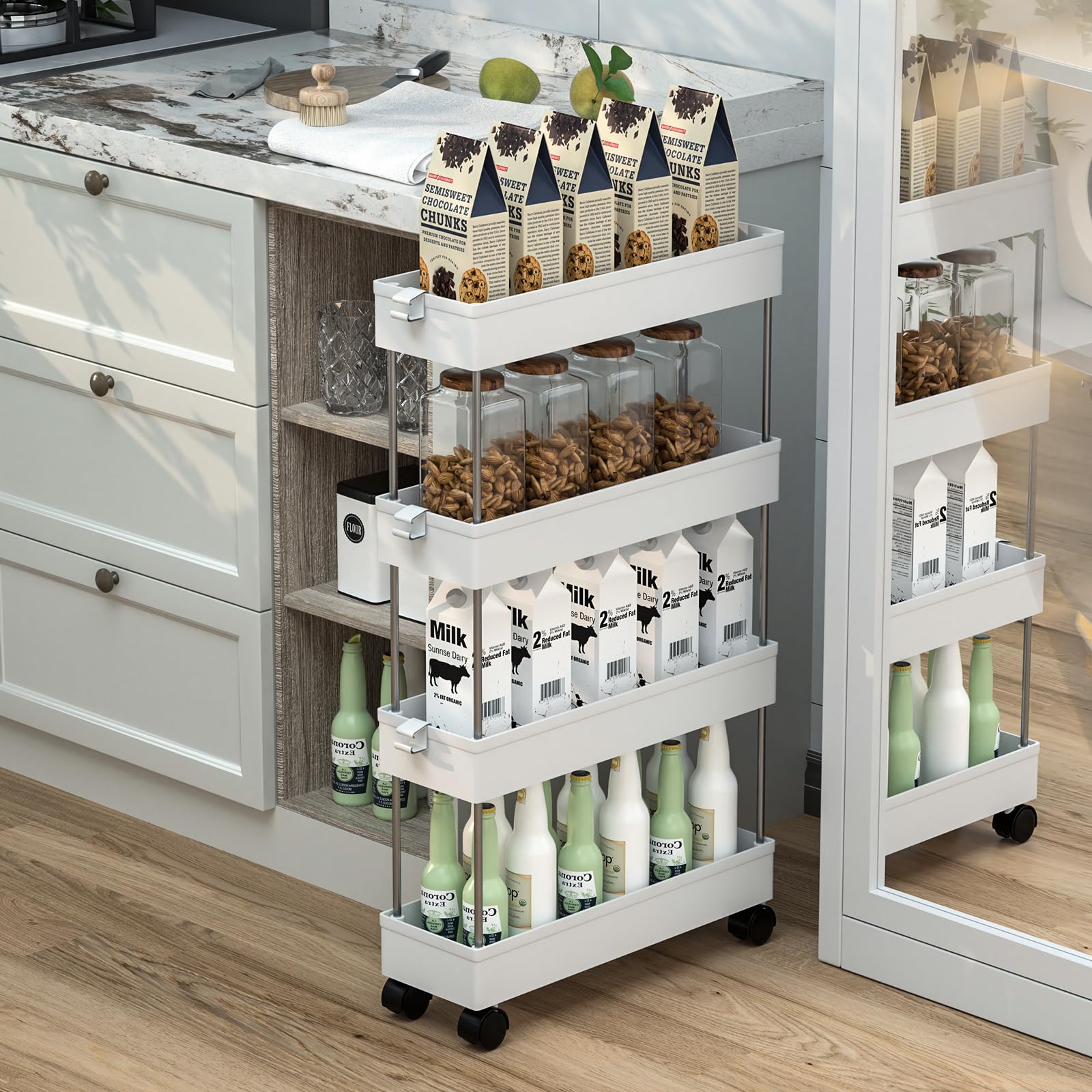 Carrello organizer da cucina a 6 ripiani con ruote, multiuso, per cucina, bagno, lavanderia, soggiorno