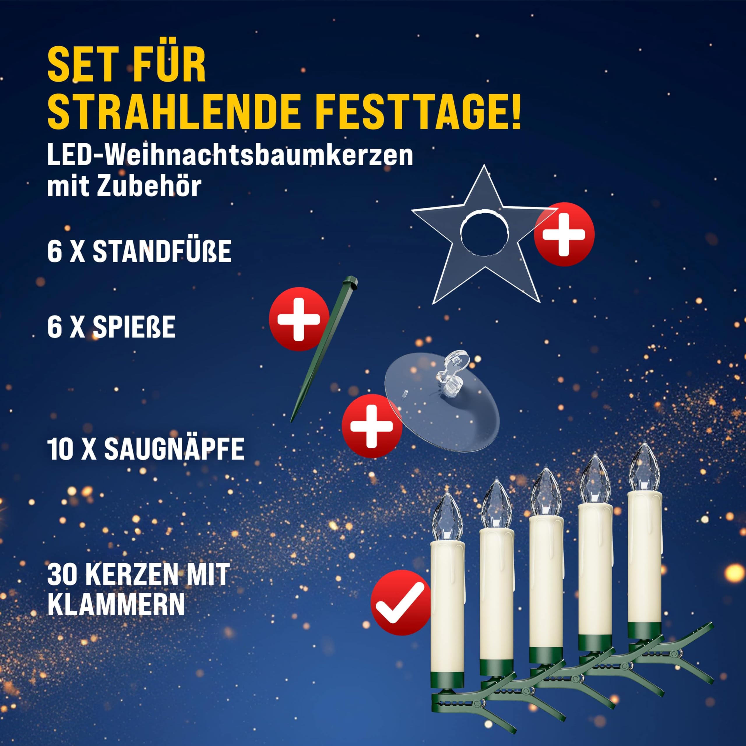 Monzana® Christbaumkerzen LED Kabellos 30er Set Batterie Timer Fernbedienung Echtwachs Optik Lichterkette Weihnachten Flackernd Warmweiß Tannenbaum