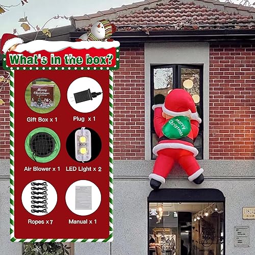 Miniatura 8 de TwoBees Inflables de Navidad de 6 pies para decoración al aire libre, bolsa de regalo de Papá Noel colgante, luces LED muy brillantes, decoración de
