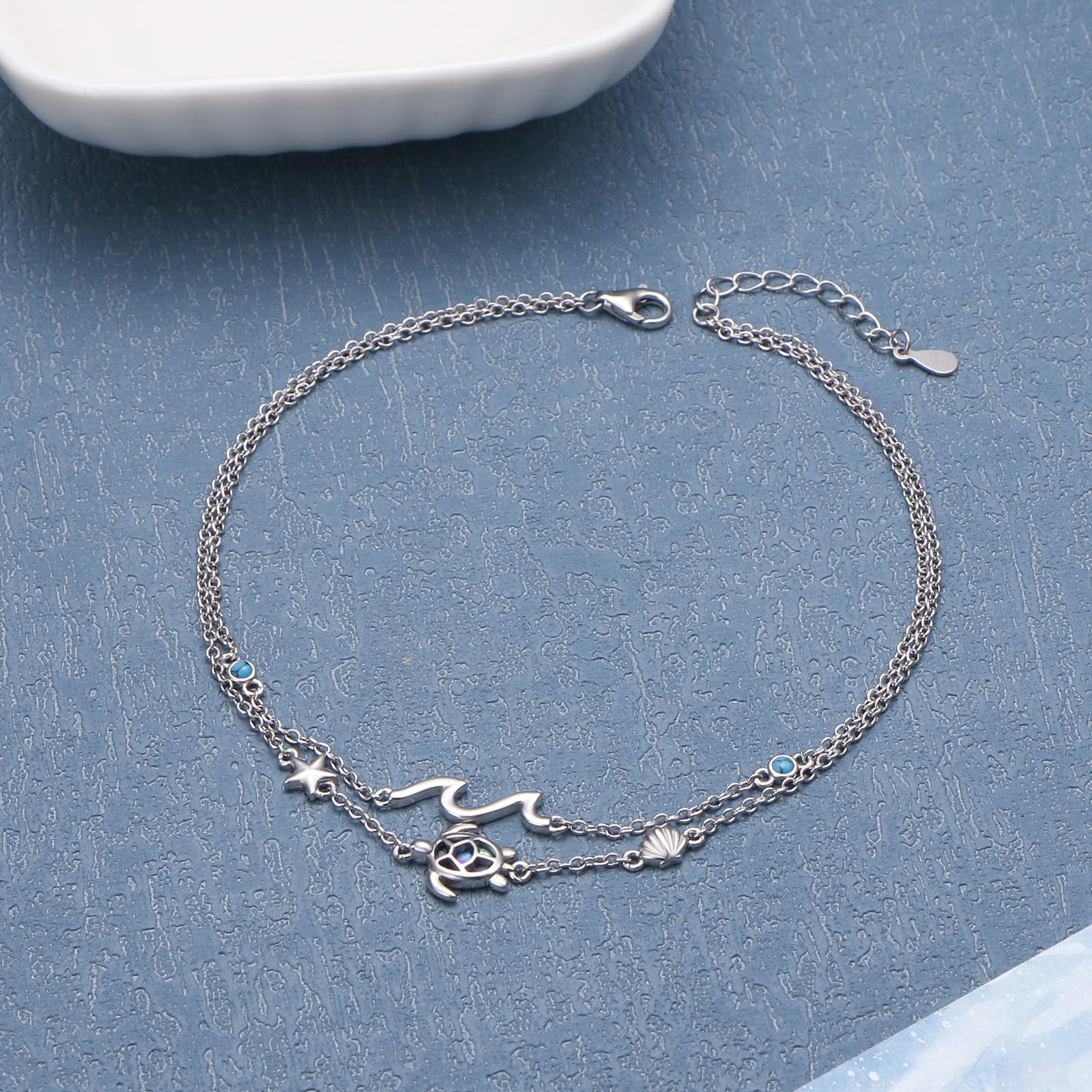 Flyow 925 Sterling Silber Doppelschichtige Schildkröte Fußkette