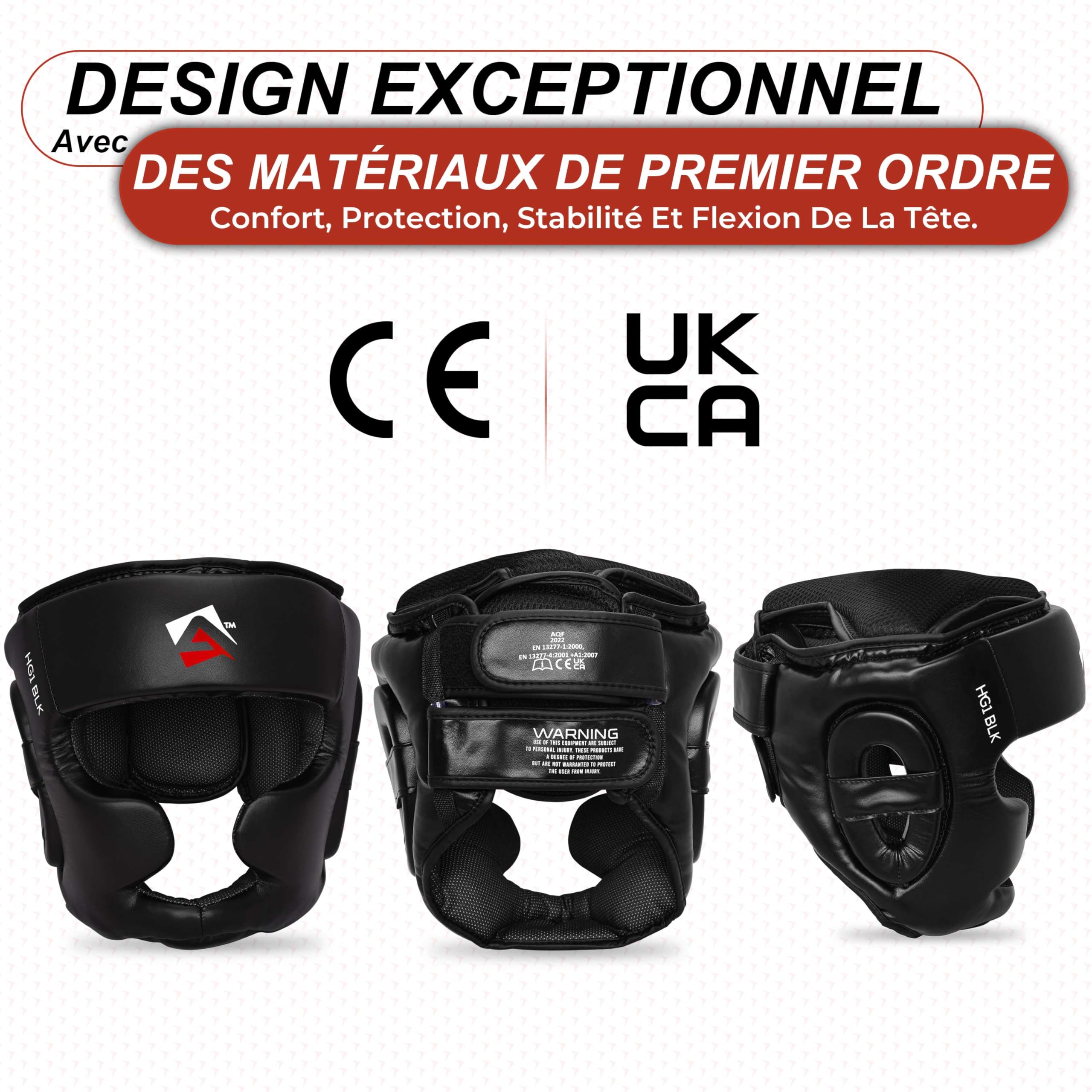 AQF Casque Boxe, CE Approuvé MMA Entraînement Casque De Boxe, Casques Sports Combat, Muay Thai Casque Integral pour Tête Protection, Sparring, Kickboxing, Art Martiaux, Karaté Head Guard Noir