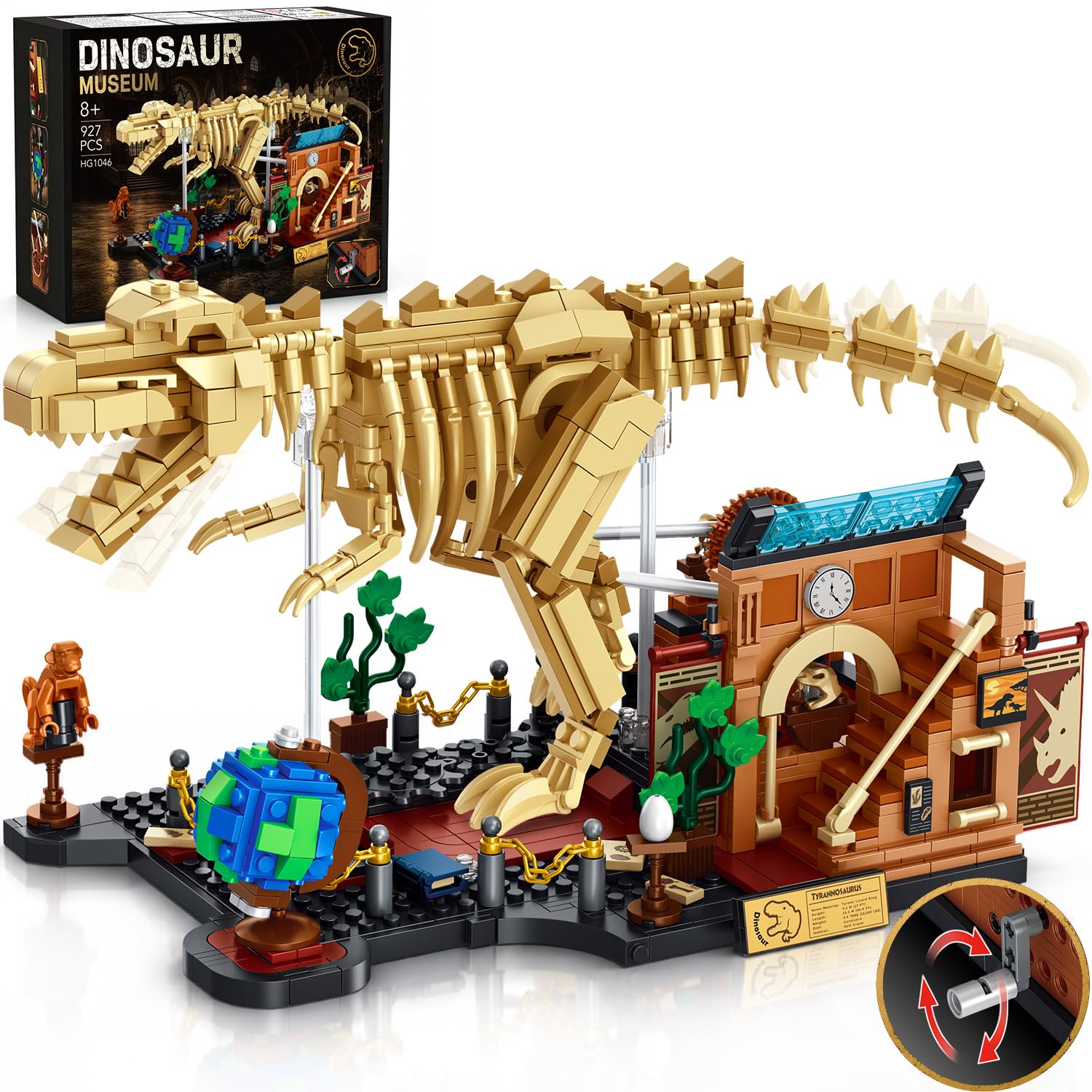 INSOON Technik Dinosaurier Fossil Klemmbausteine Set für Jungen ab 8-14+ | Bewegliches Dino Skelett Bausteine mit Kurbelmechanismus & Museumssockel, STEM Geschenk für Kinder Erwachsene zu Weihnachten
