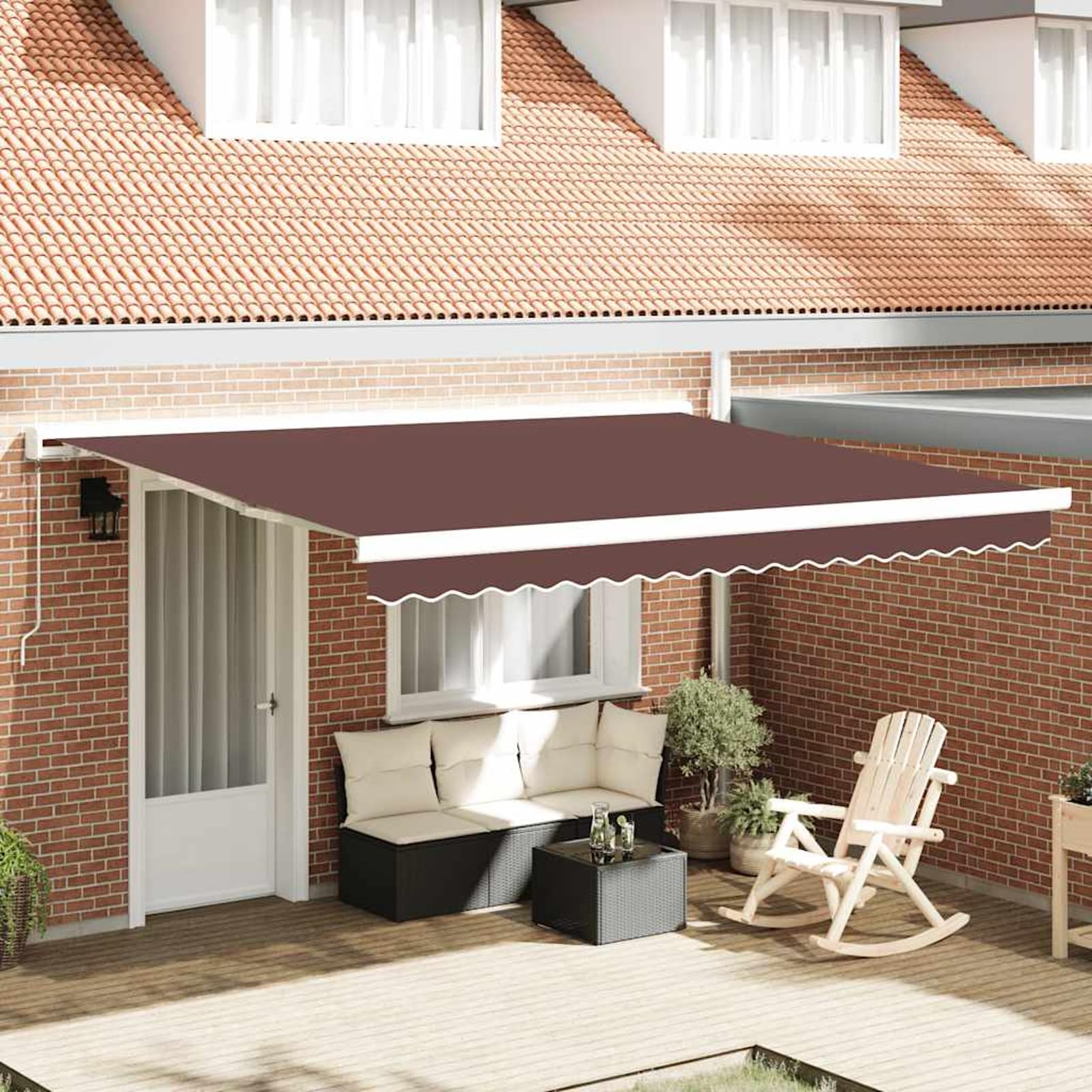 Ręczna markiza 400 x 300 cm, brązowa – odporna na promieniowanie UV, malowane proszkowo aluminium, wodoodporna, na taras i balkon