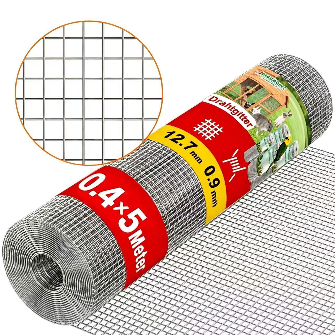 Amagabeli Galvanisé Mailles Carrées Fil Épais 0,9mm Maille 0,4M X 5M, Mailles 12.7mm Grillage Soudé pour poulailler, Clôture de Jardin et Volière