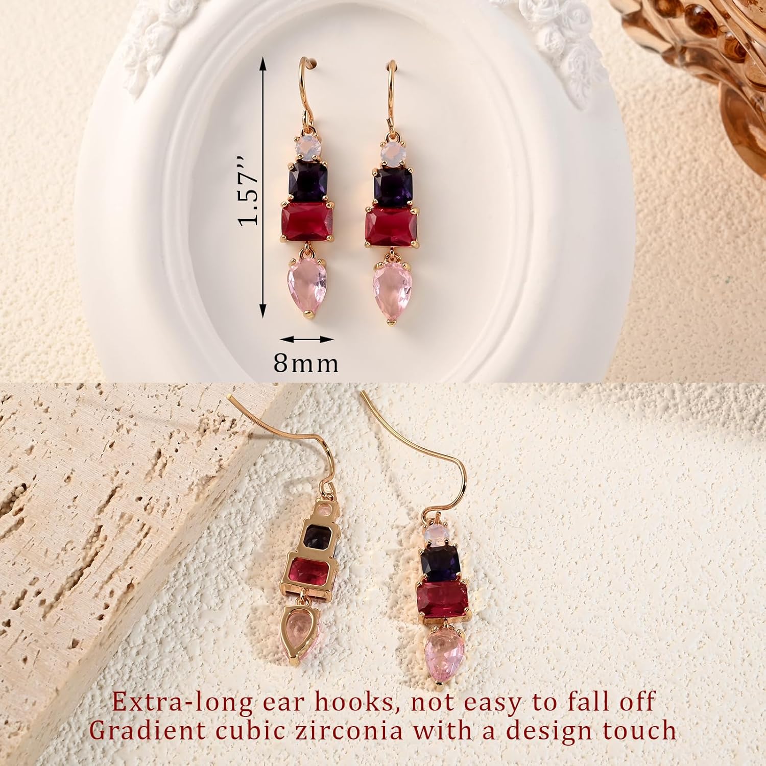 Colorful Cubic Zirconia Dangle Earrings for Women Multicolor Crystal Earrings Rainbow Cz Dangling for Christmas Thanksgiving Day - Image 5