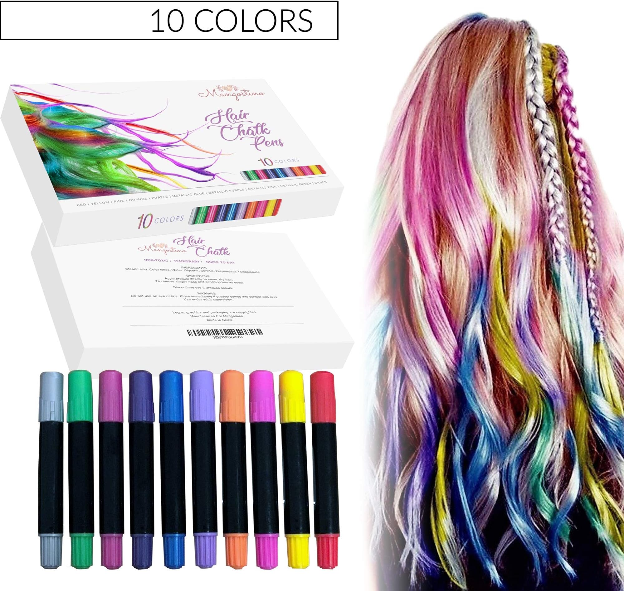 Hair Chalk for Girls With Dark Hair, 10 Colorful Temporary Hair Chalk for Kids, Ideal Birthday Gift for Teen Girls
