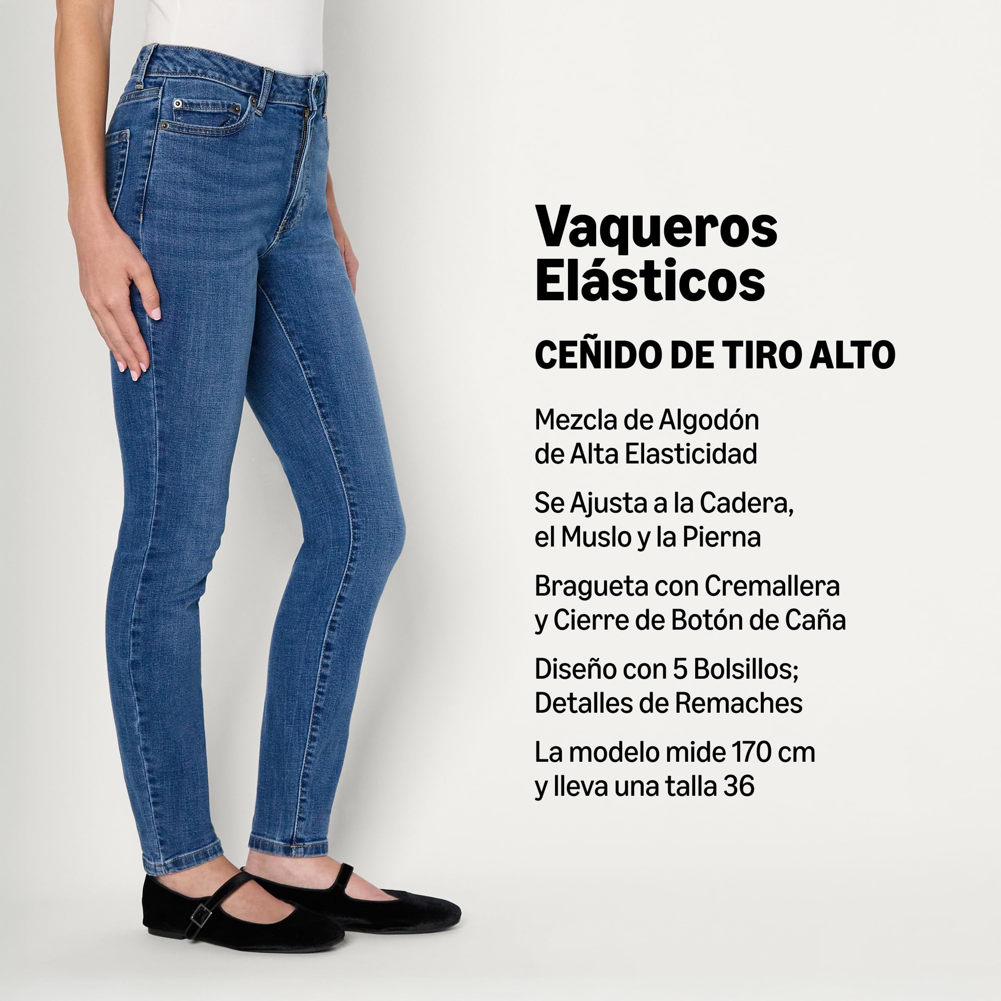 Amazon Essentials Mujer Vaqueros Ajustados Estilizados de Tiro Alto