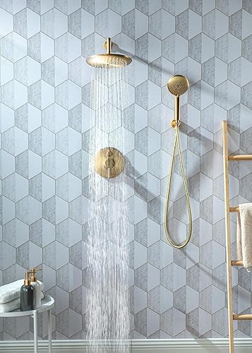 Miniatura 2 de Casta Diva Sistema de ducha redondo de 9.5 pulgadas, cabezales de ducha de lluvia con rociador de mano, juego combinado de válvula desviadora de