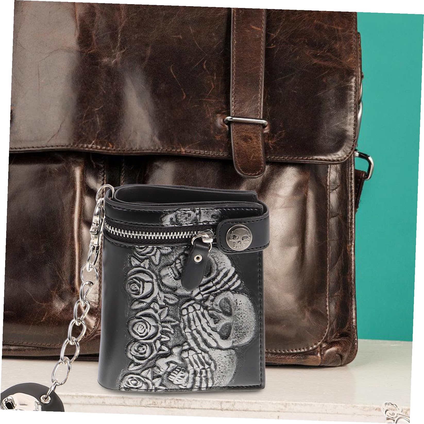 VALICLUD Billetera De Cuero con Cadena Monederos Bolsa De Terror Diariowallet Bolsa Crossbody con Motivo De Calavera Billetera De Motorista De Anime Hombres y Mujeres Cartera Punk