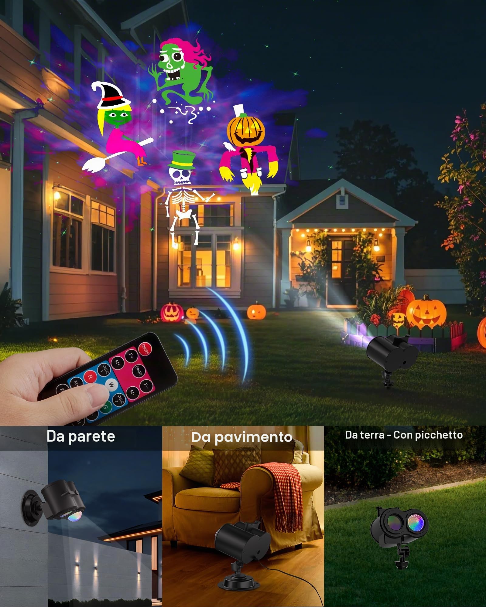 COOLWUFAN Proiettore Natalizio da Esterno 2 in 1 con Motivi in ​​Movimento e 30 Effetti HD (Onde e Motivi Dell'oceano 3D) Proiezione di Luce per Natale, Halloween, Decorazioni da Giardino