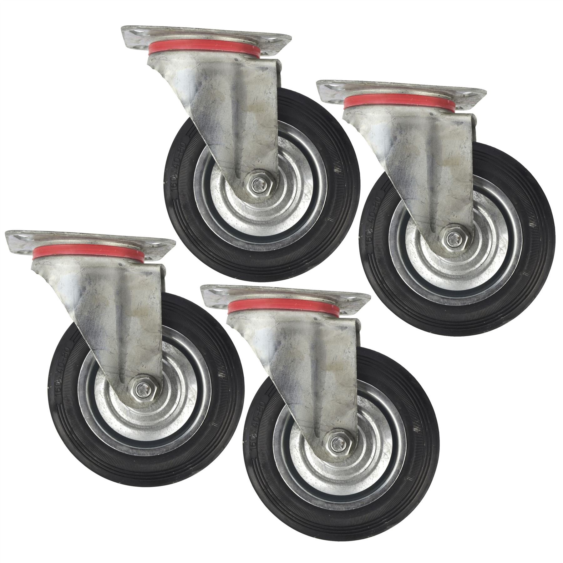 Ab Tools Black 6" (150Mm) Rubber Swivel Castor Wheels Trolley Furniture Caster (4 Pack) Cst010