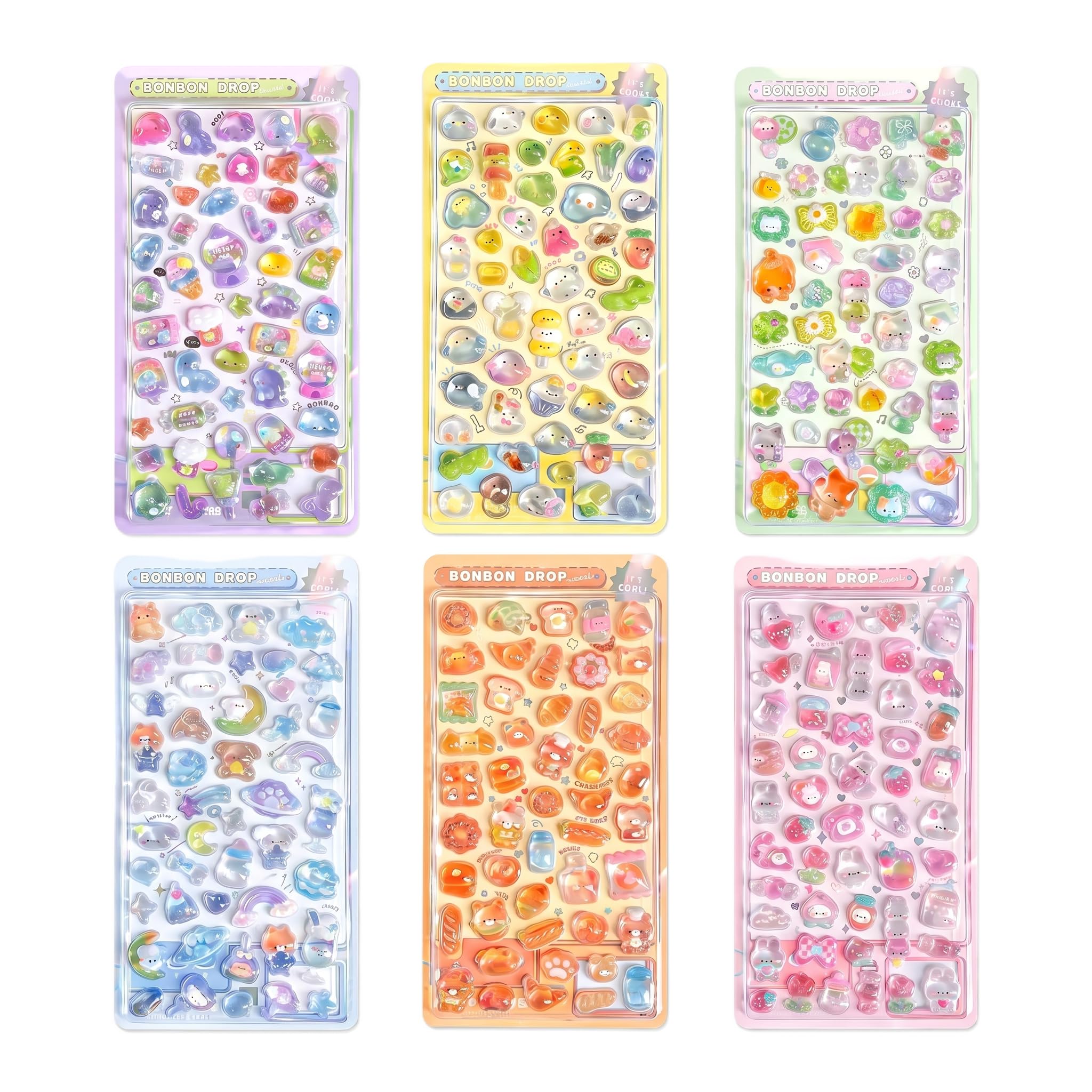 Waoferfio Puffy Stickers, 3D Stickers, Cute Stickers, Glitter Stickers, Self-Adhesive Phone Stickers for Scrapbooking & DIY Decoration