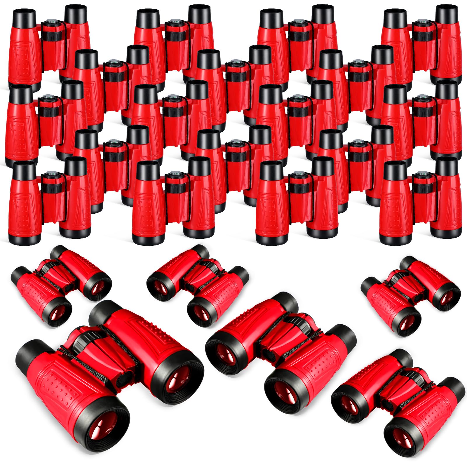 Libima 24 Pcs Binoculars Bulk Educational Compact Binoculars with Neck String Telescope for Learning Bird Watching Camping Hiking Travel Safaris Birthday Gifts(Red)