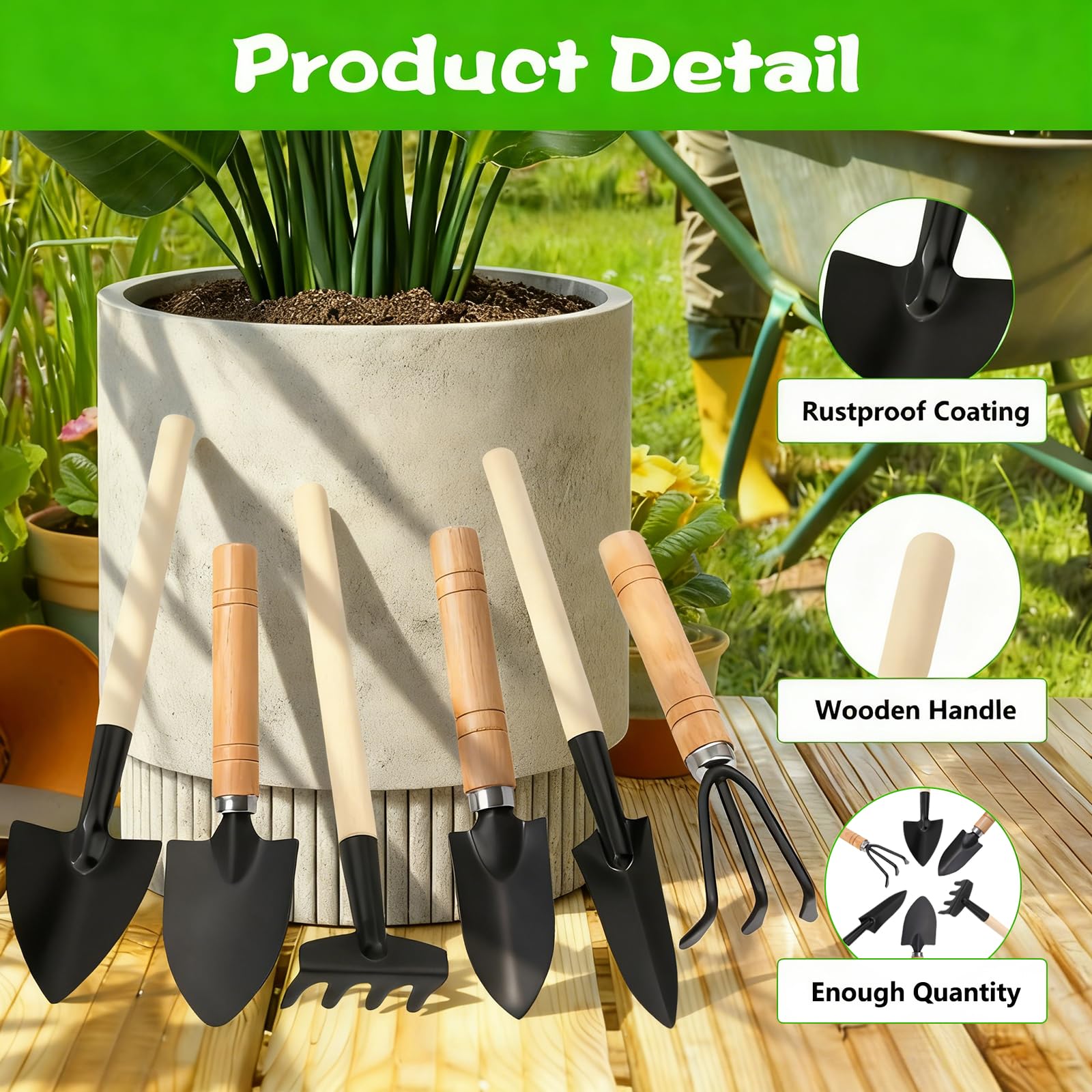 6 Juego de Herramientas de Jardín, Mini Herramientas Jardineria, Herramientas de Jardín Pequeñas, Kit de Jardinería Mango de Madera, Pala, Pala Pequeña, Rastrillo, para Suculentas, Plantas en Maceta