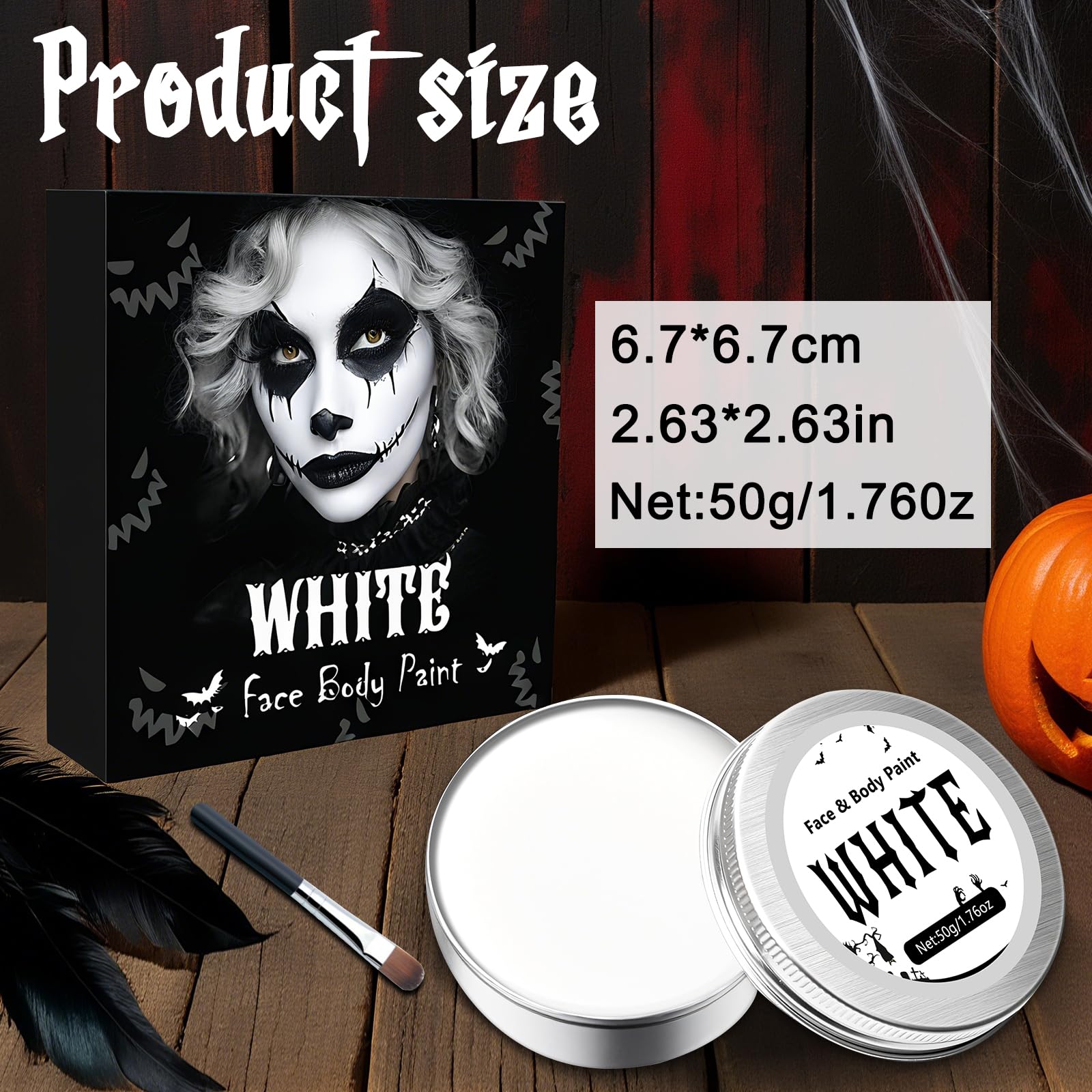 Kit De Maquillaje Facial Blanco De 50 G, Pintura Corporal Para Halloween, Carnaval Y Cosplay, Profesional, Lavable Y Seguro Para Pieles Sensibles