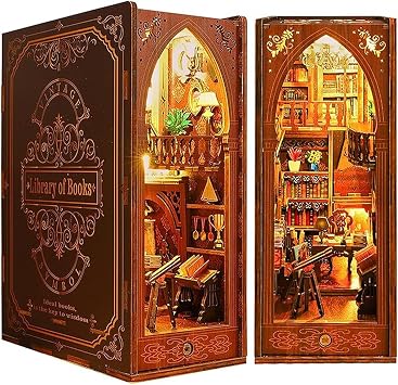 طقم كتب الكتب الخشبية ثلاثية الأبعاد - رف الكتب الساحر مع Touch LED | DIY Bookend Decor | مثالي للبالغين ومكتبة المراهقين