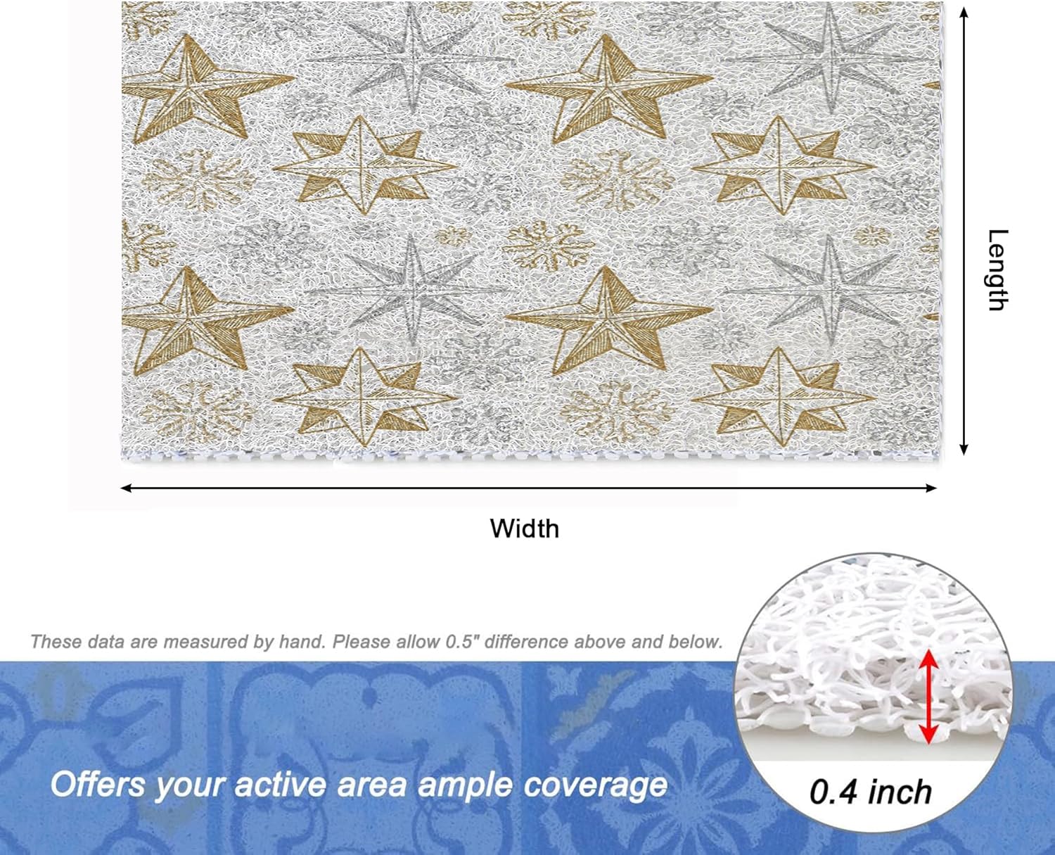 Shower Mat Bathtub Mat Non Slip, 45x100cm/17.72x39.37in,Snowflake Upgraded No Suction Cup Soft Textured PVC Loofah Tub Mat for Wet Area, Quick Drying (Purple)