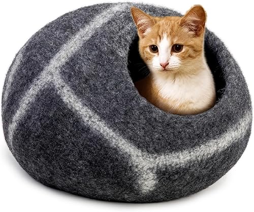 Miniatura 7 de Woolygon Cama Cueva de Fieltro Premium para Gatos – Camas de Lana para Gatitos Cuevas Artesanales para Gatitos para Gatos de Interior - Hecha de