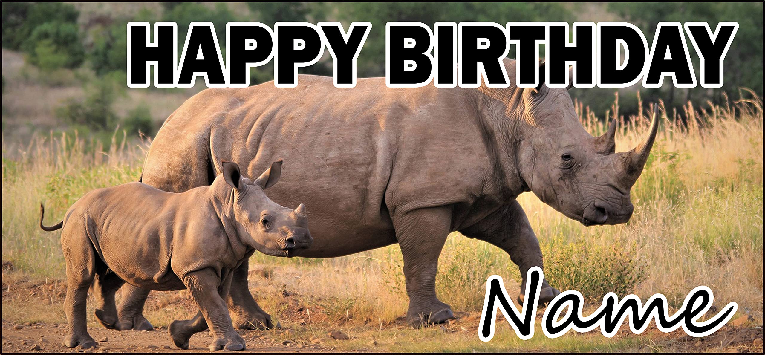 Personalised Rhino Birthday Banner - Poster - Party Decorations - Any Name Relative (Pack of 2)