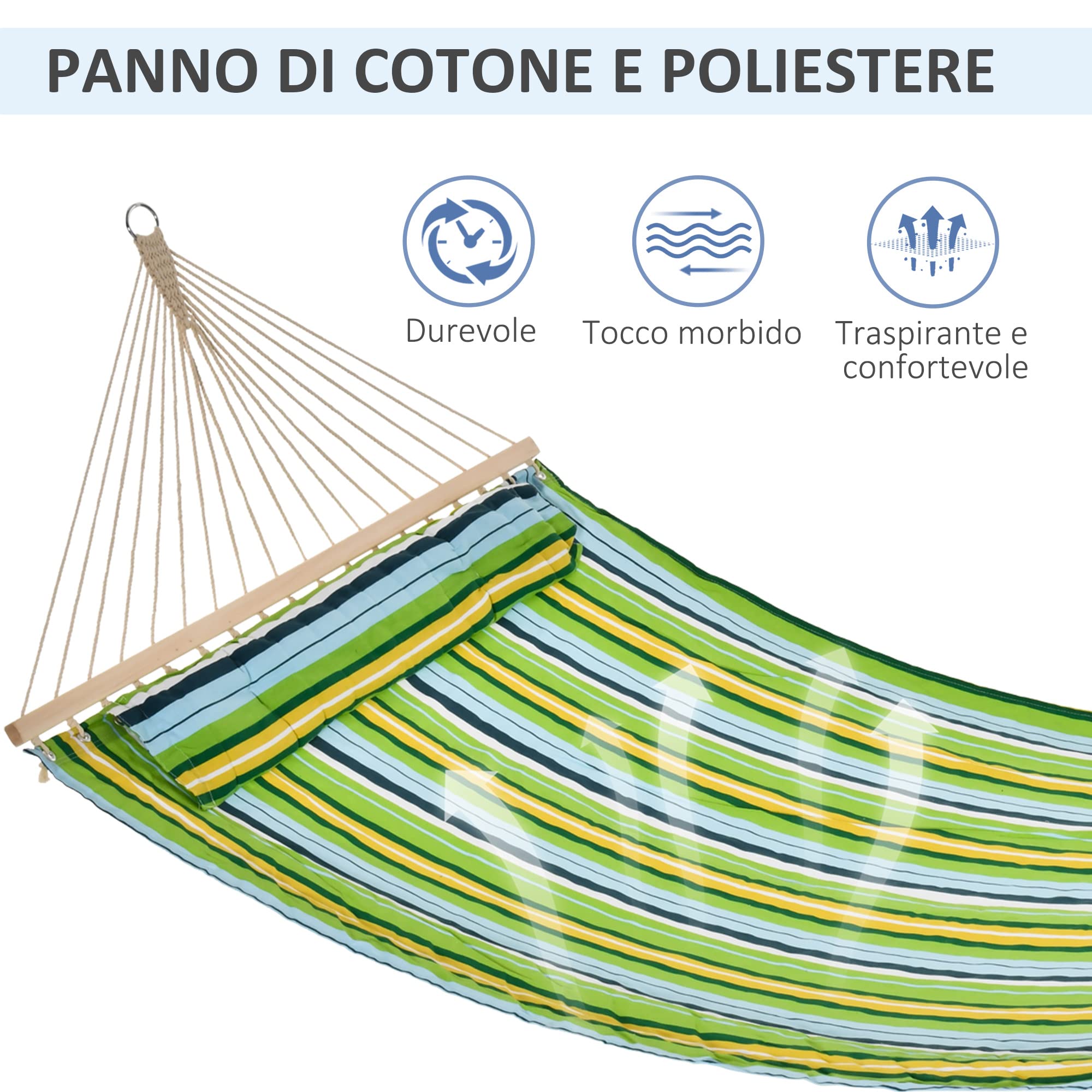 Outsunny Amaca da Giardino per 2 Persone Max 180kg, Amaca da Campeggio in Cotone e Poliestere con Cuscino Rimovibile 340x140cm